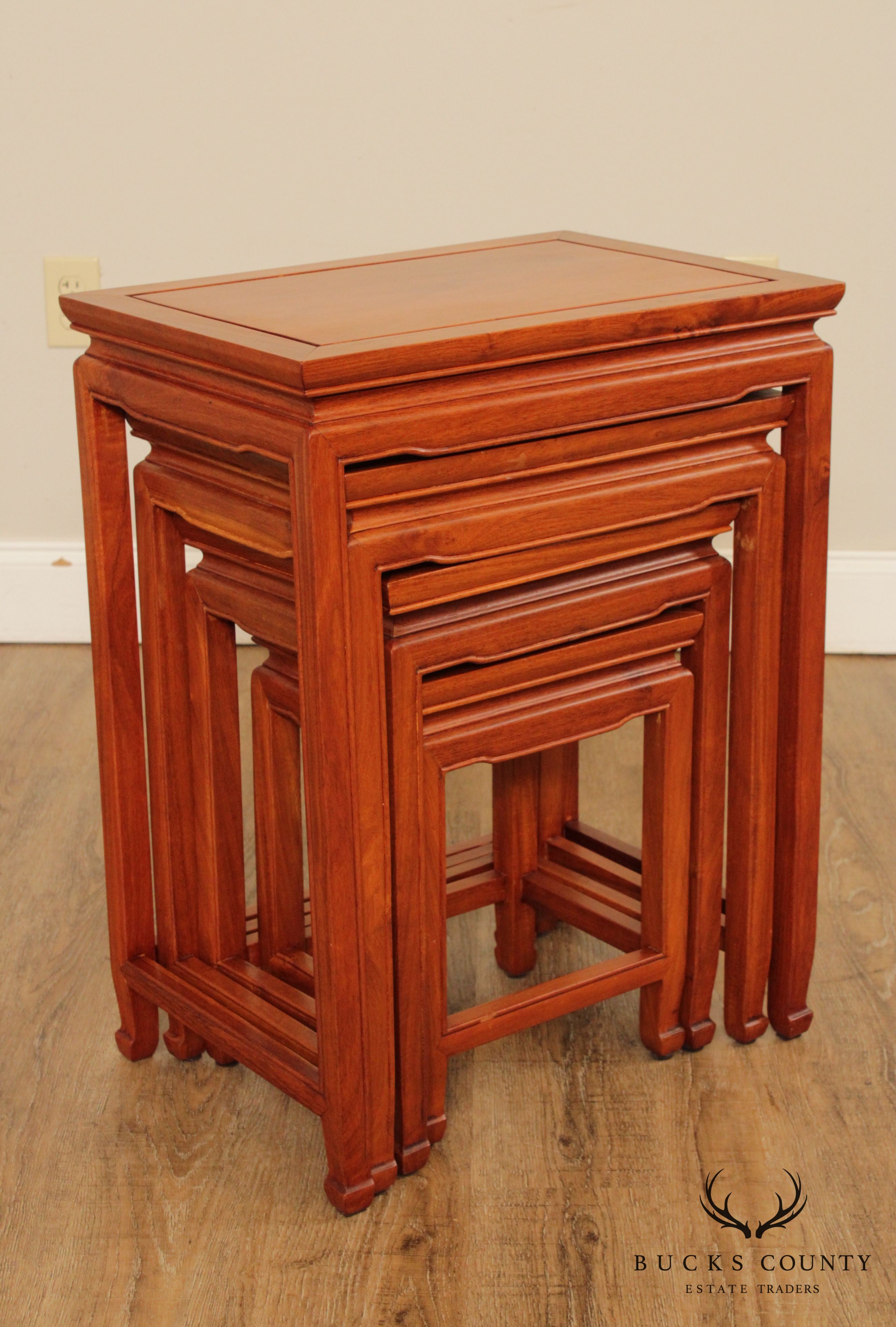 Vintage Asian Hard Wood Nesting Set 4 Tables