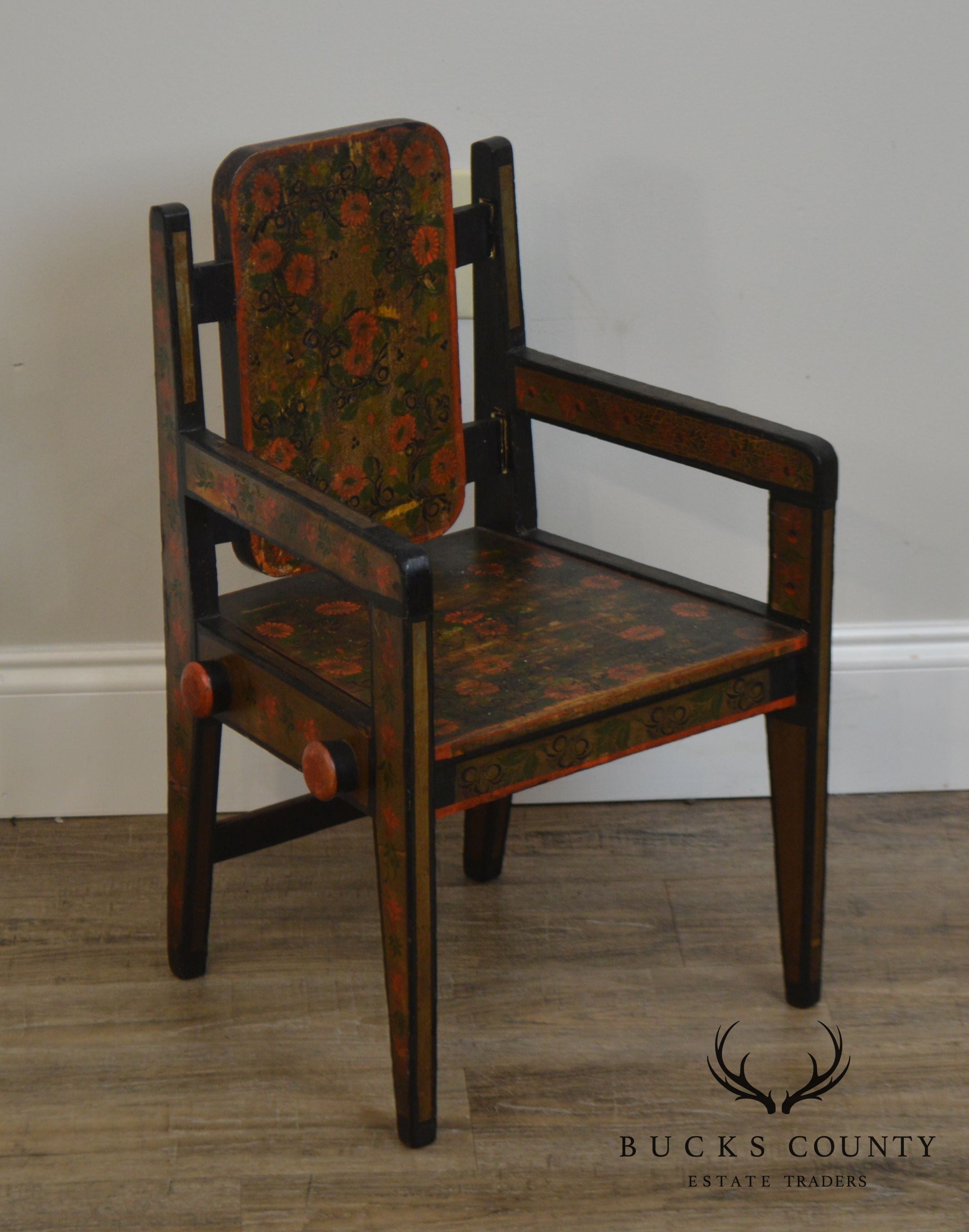 19th Century Hand Painted Childs Folk Art Armchair