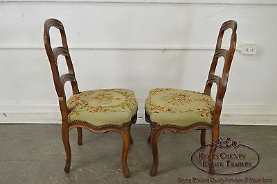 Antique Pair of 19th Century Walnut Louis XVI Style Ladder Back Needlepoint Side