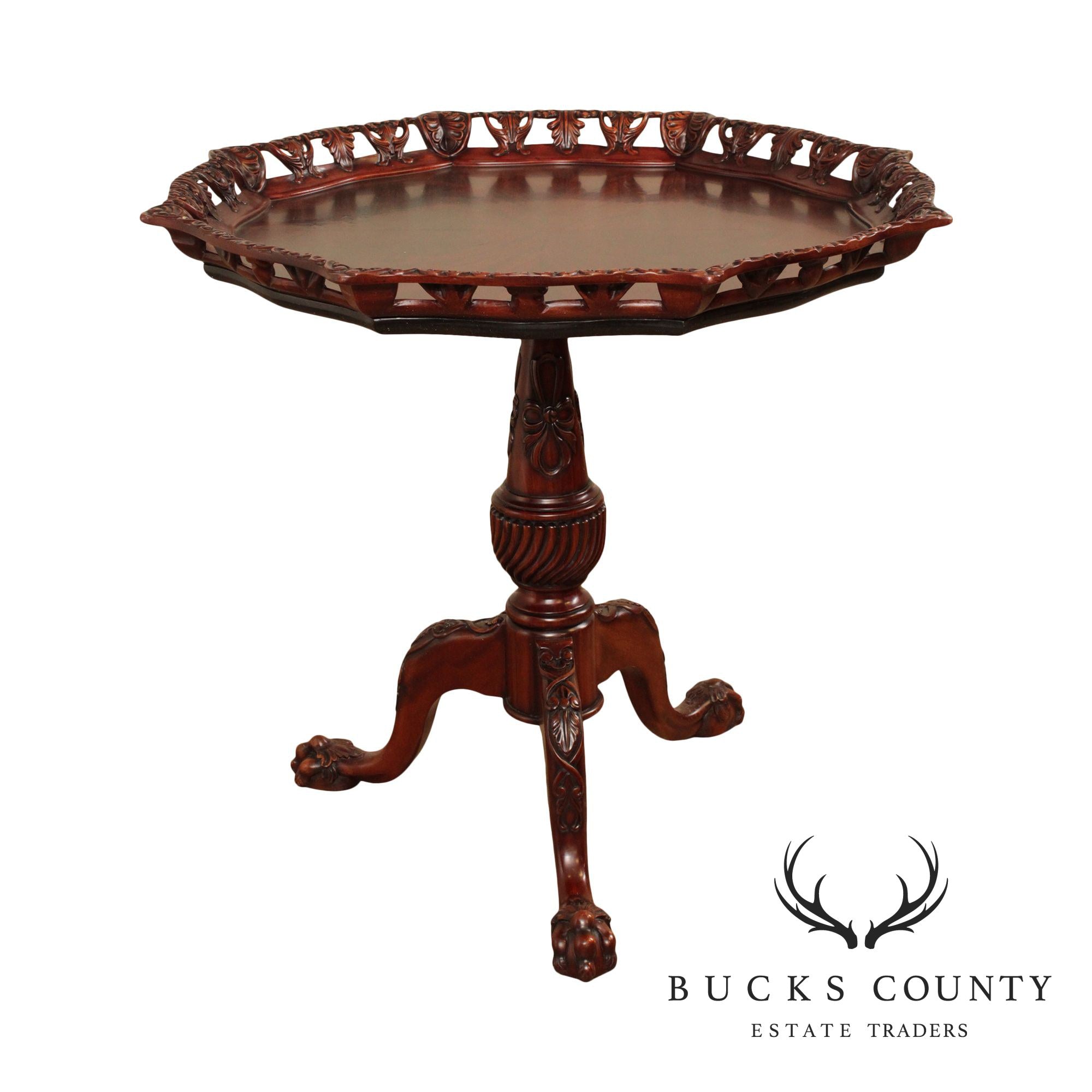 Georgian Style Carved Mahogany Pie Crust Claw Foot Side Table