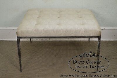 Custom Wrought Iron Large Square Tufted Upholstered Ottoman