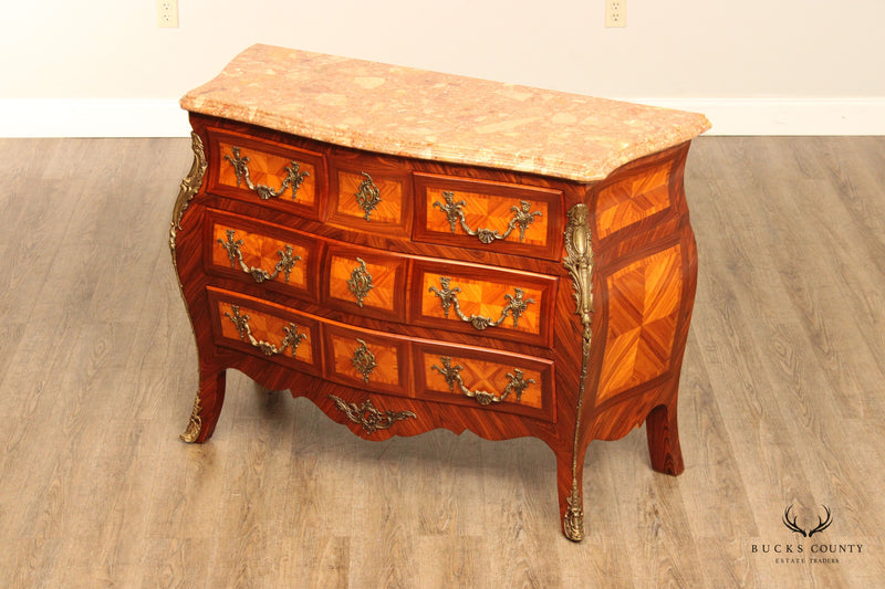 French Louis XV Style Marble Top Bombe Chest of Drawers