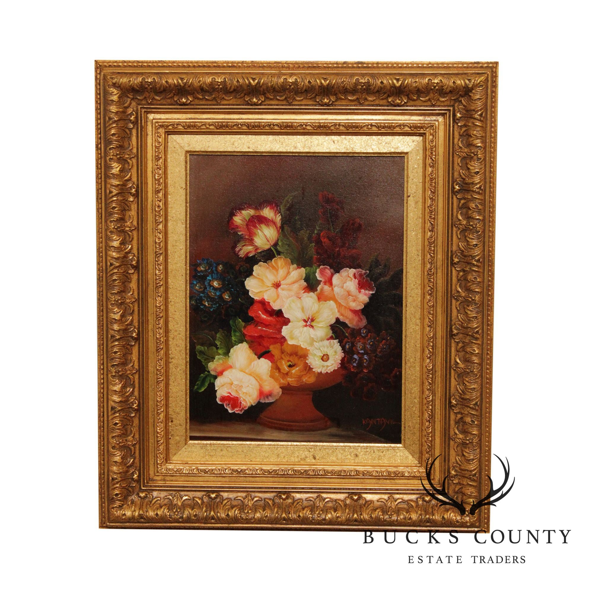 Floral Still Life Oil Painting with Gilt Frame (B)