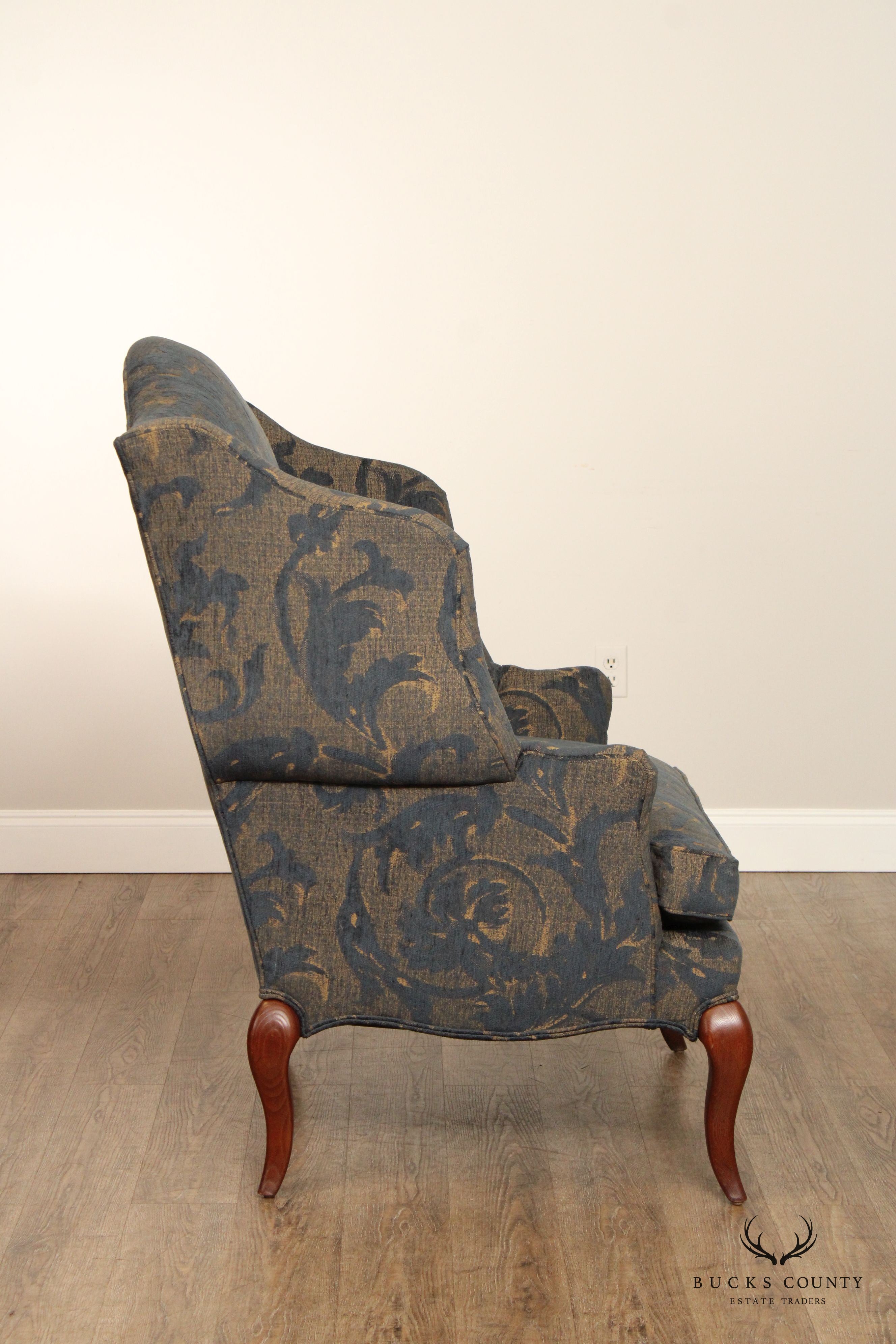 Pearson French Style Pair of Custom Upholstered Wing Chairs