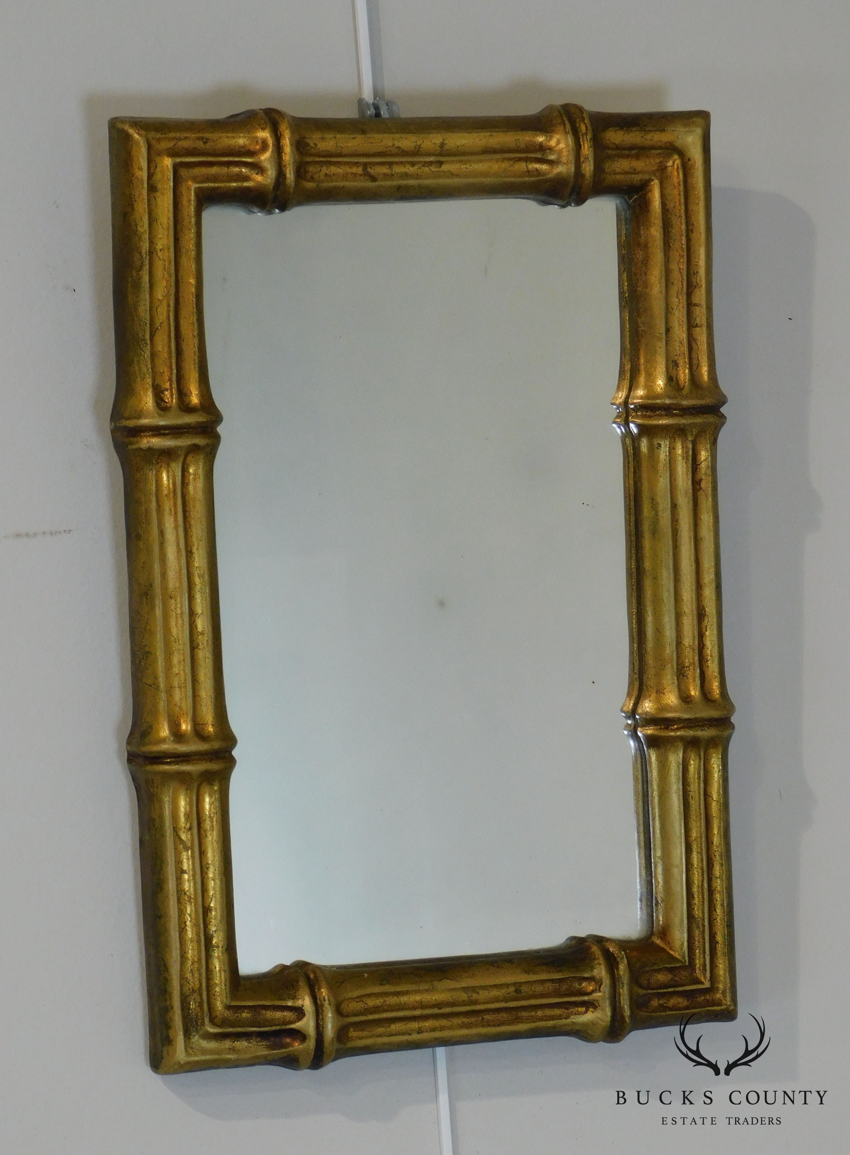 Hollywood Regency Vintage Faux Bamboo Gilt Frame Mirror