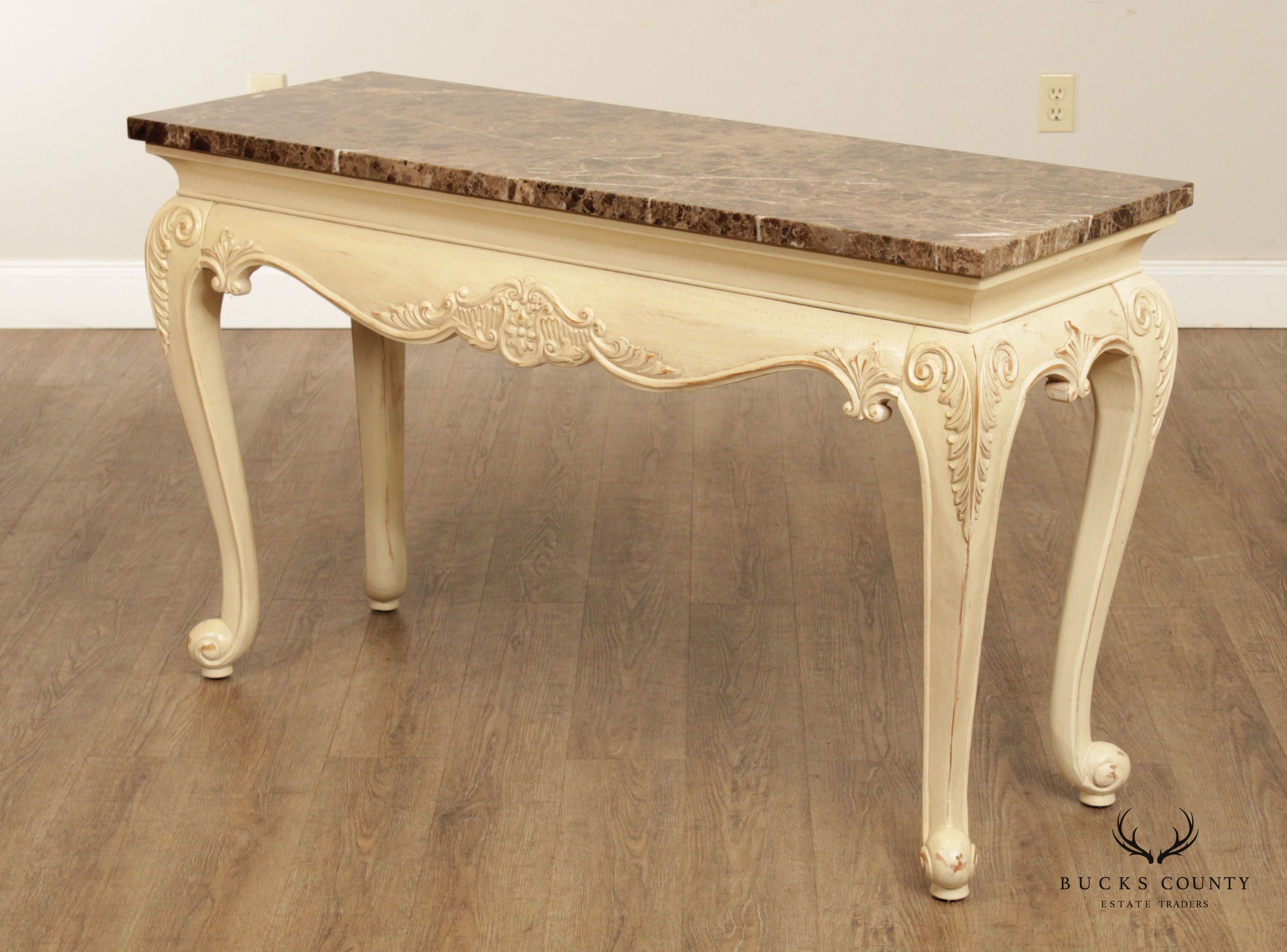 French Provincial Style Painted Console Table with Marble Top