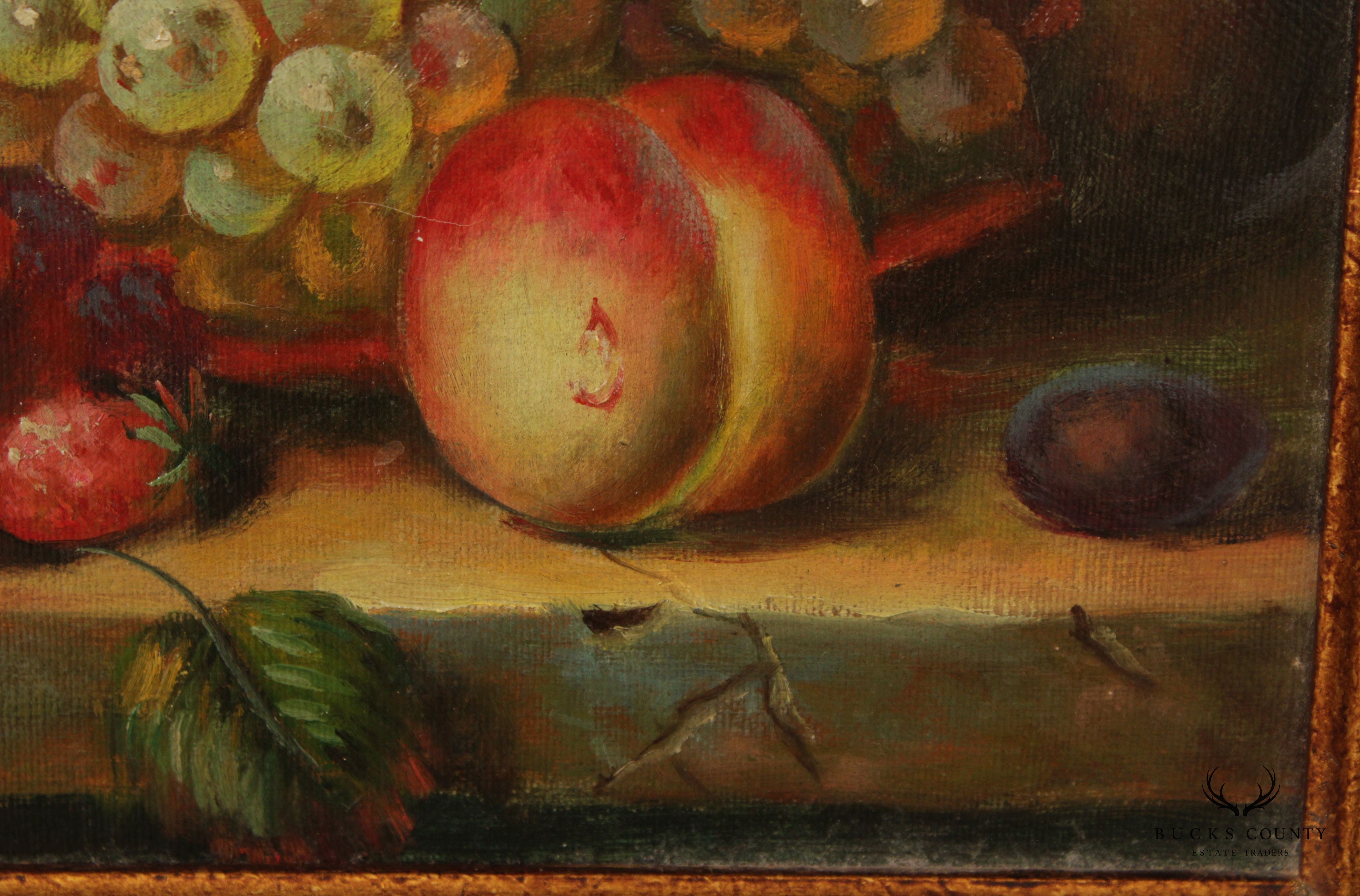 Vintage 20th C. Fruit Still Life Original Oil Painting, Signed