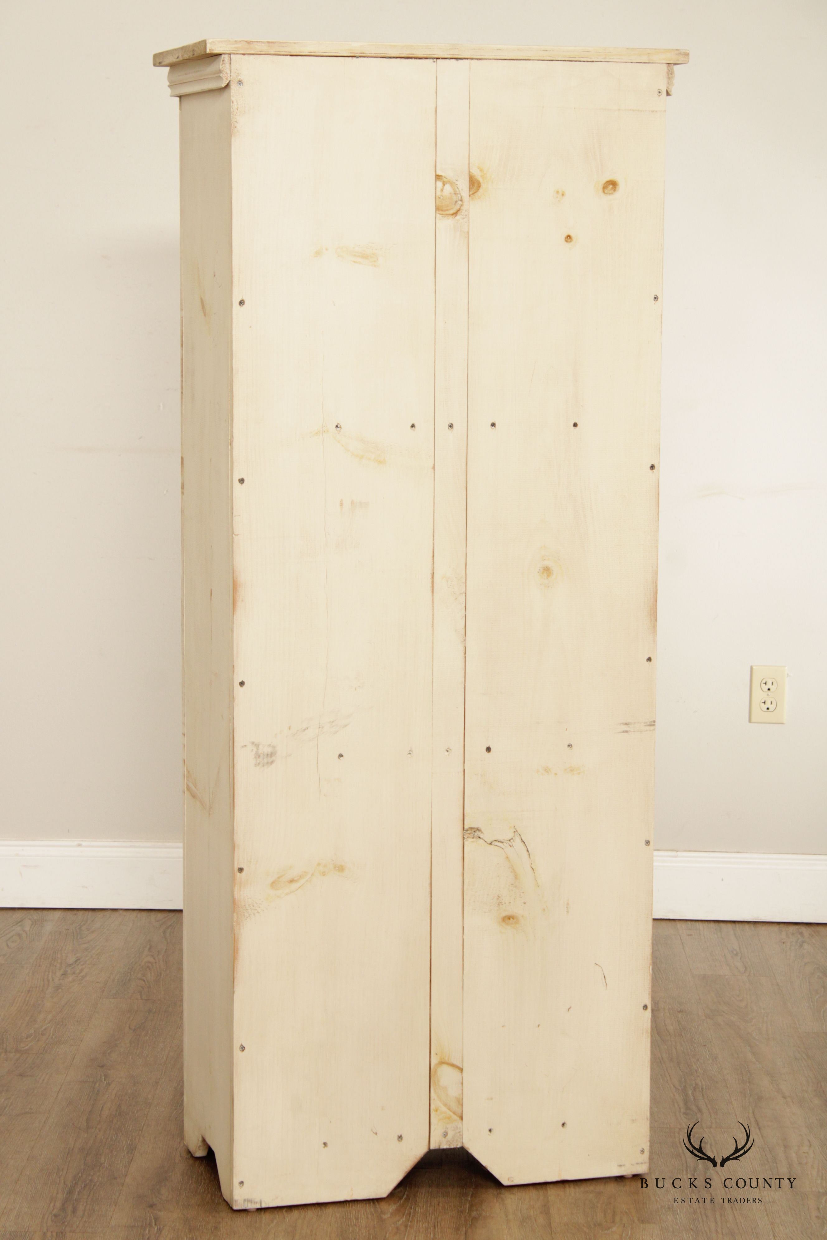 Farmhouse Style White Painted Pine Pantry Cabinet