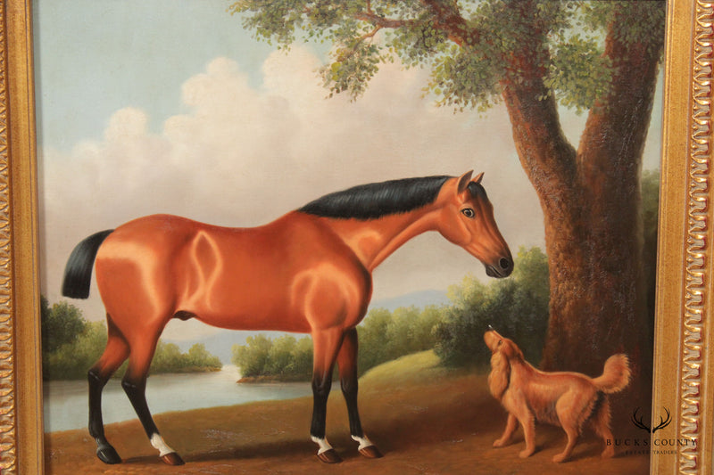 Equestrian Horse with Dog in Landscape Original Painting, Signed 'P. English'