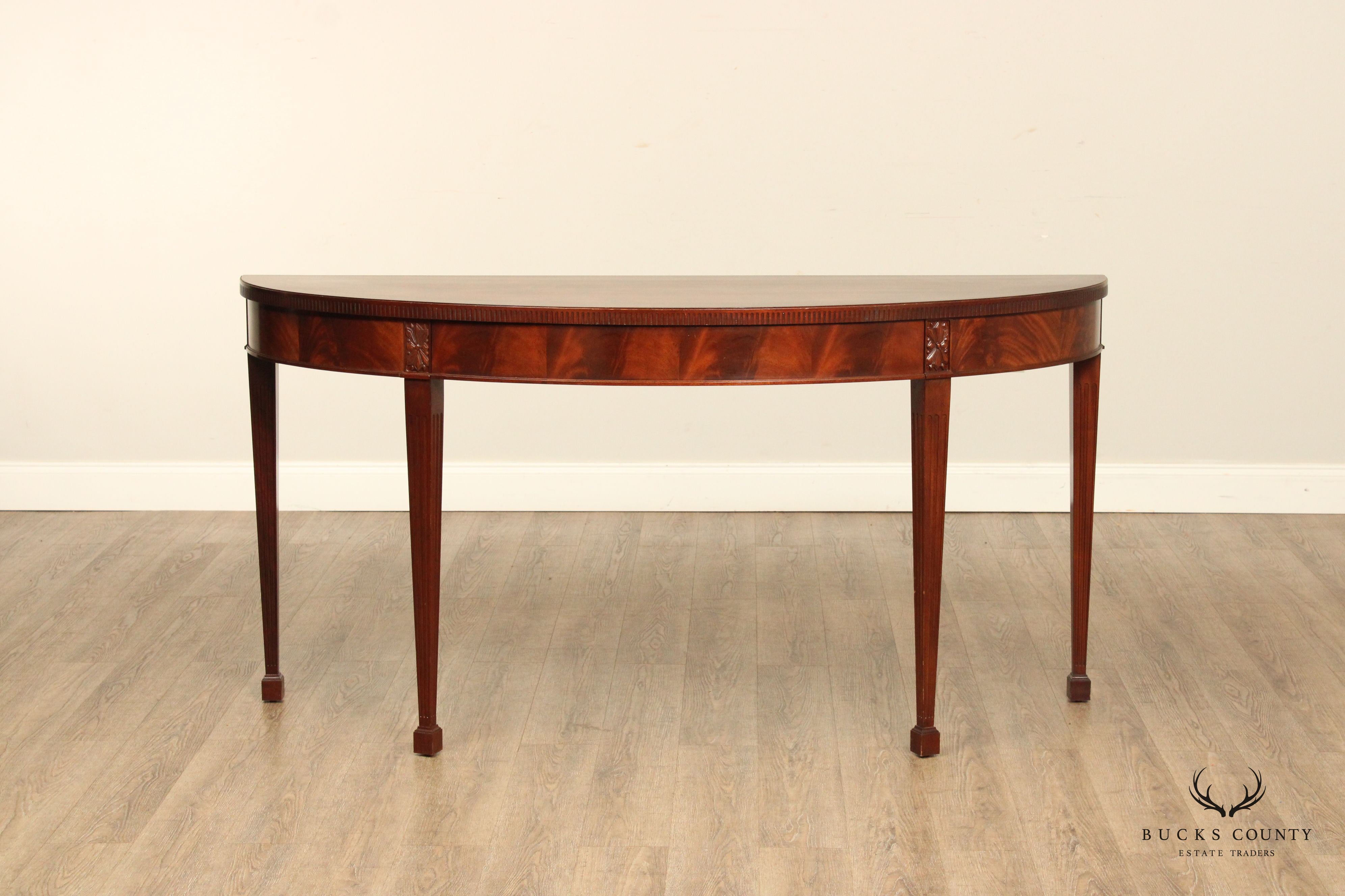 Baker Furniture Regency Style Inlaid Mahogany Demilune Console