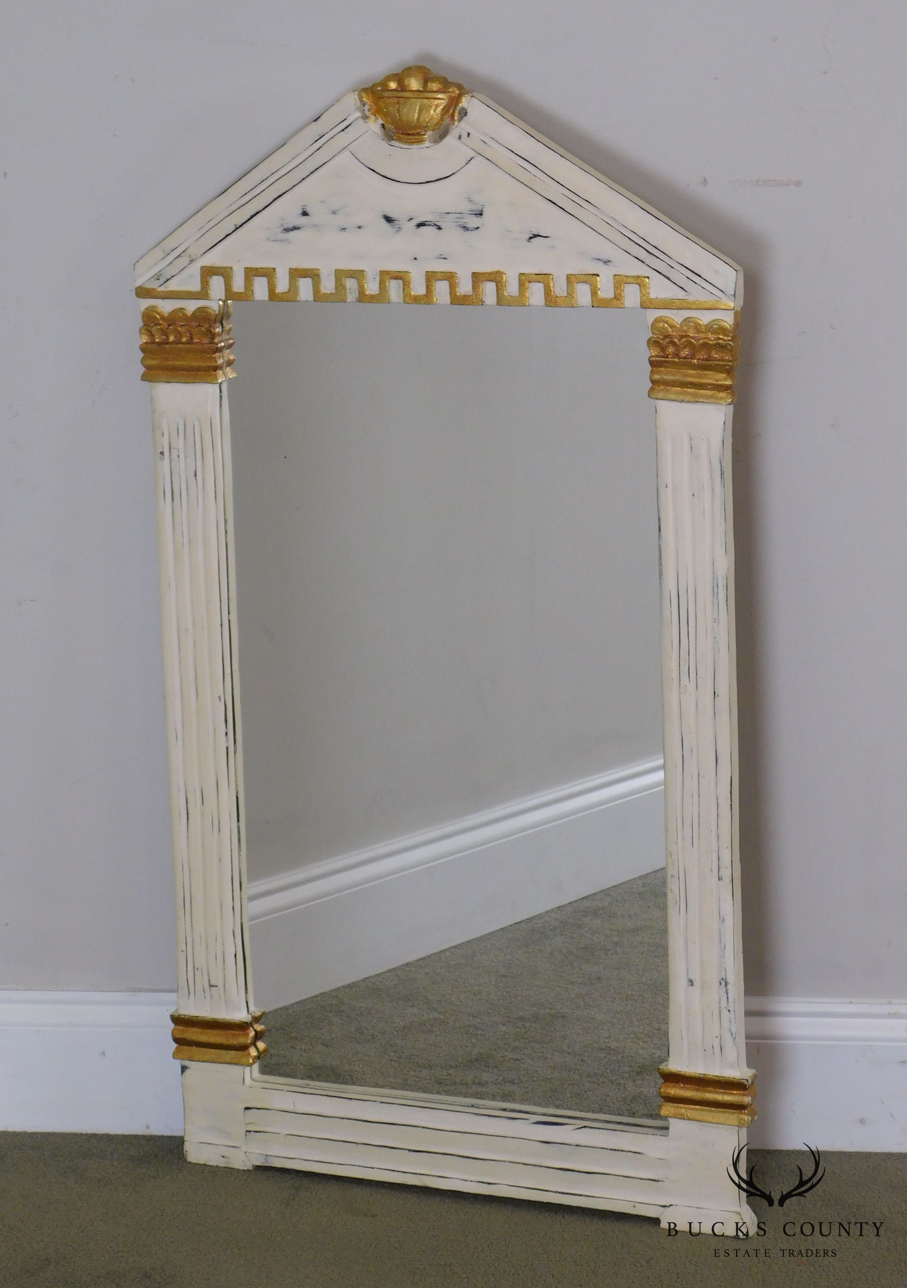 Neo Classical Style White & Gold Painted Vintage Wall Mirror