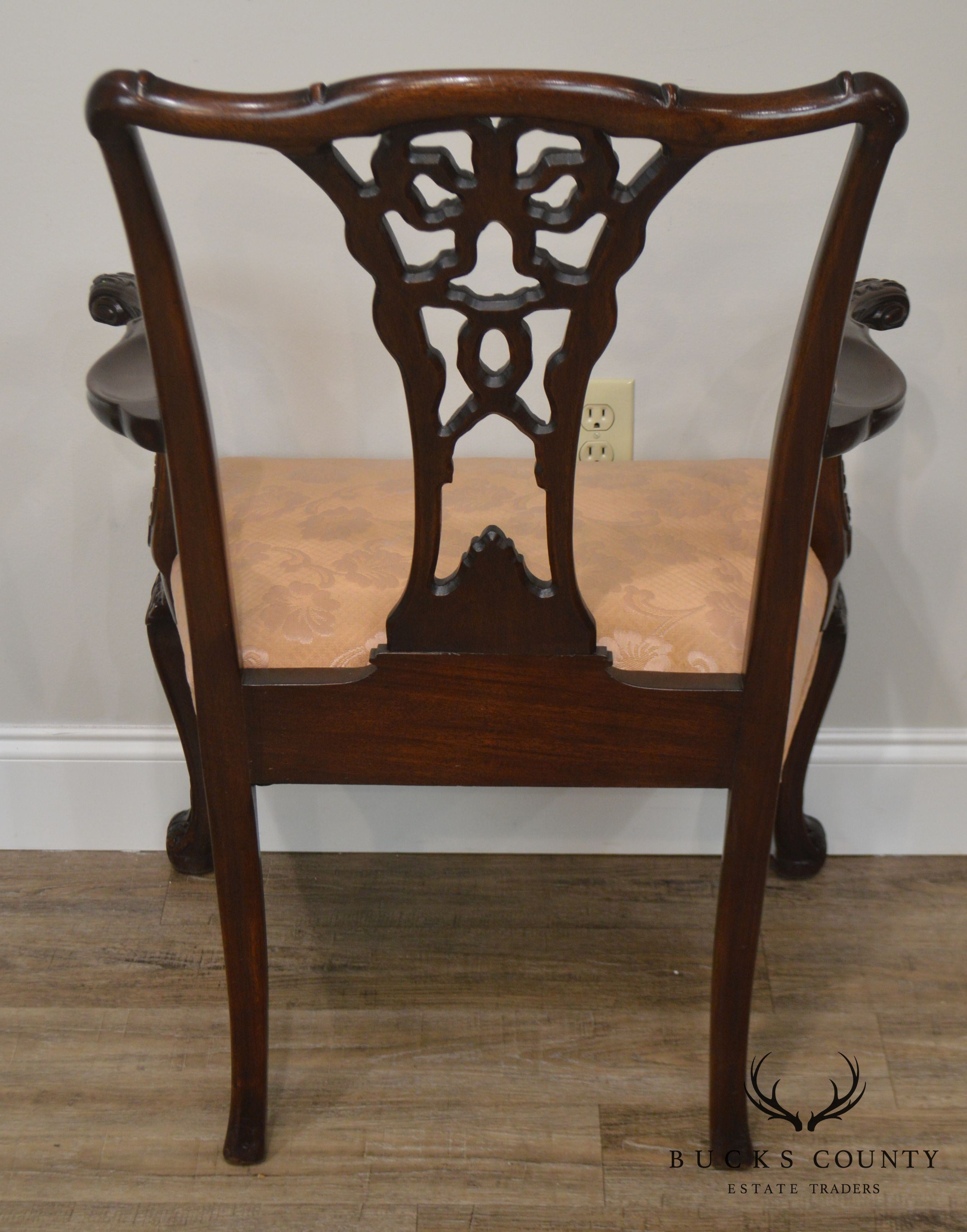 Georgian Style 1930's Mahogany Carved Armchair