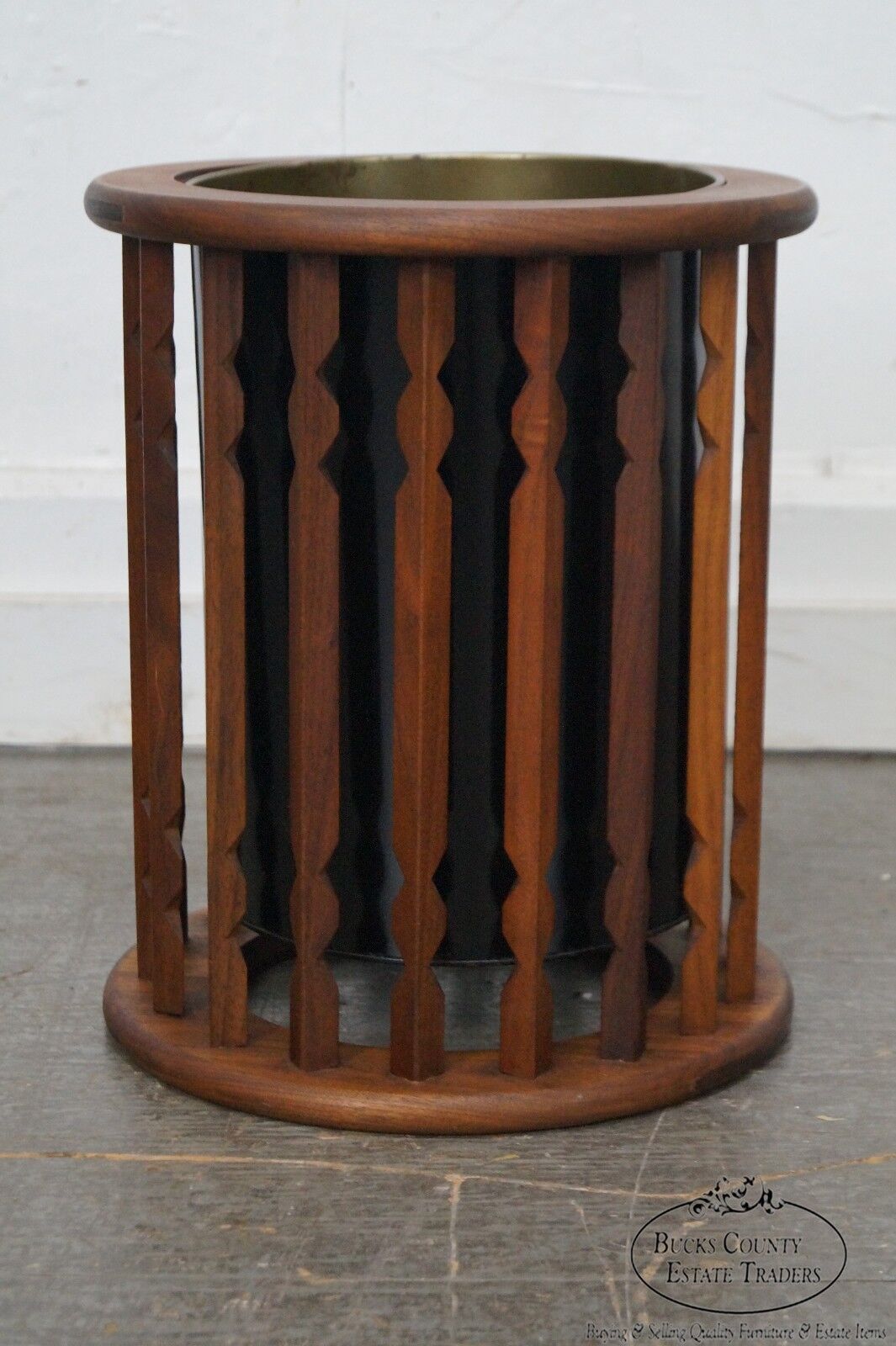 Mid Century Danish Modern Style Walnut Waste Basket and Side Table