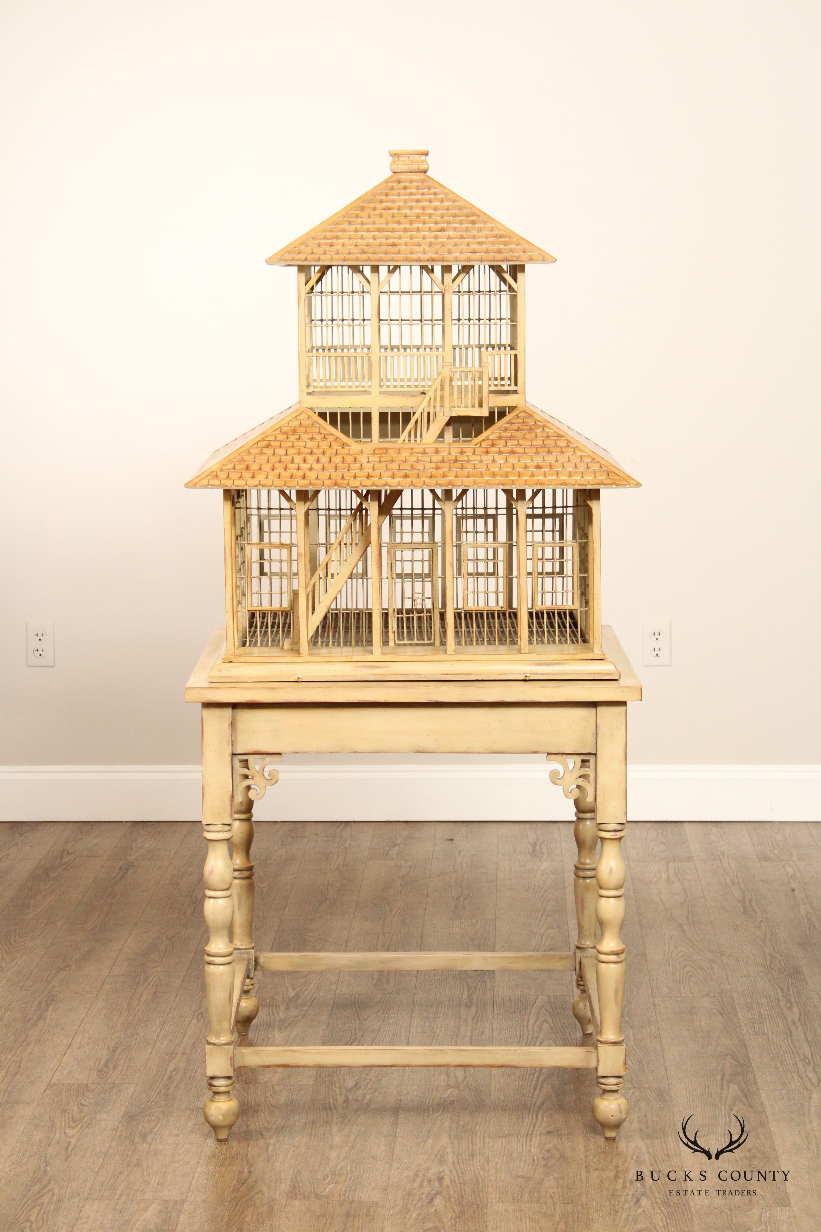 Victorian Style Two-Piece Wooden Bird House on Stand