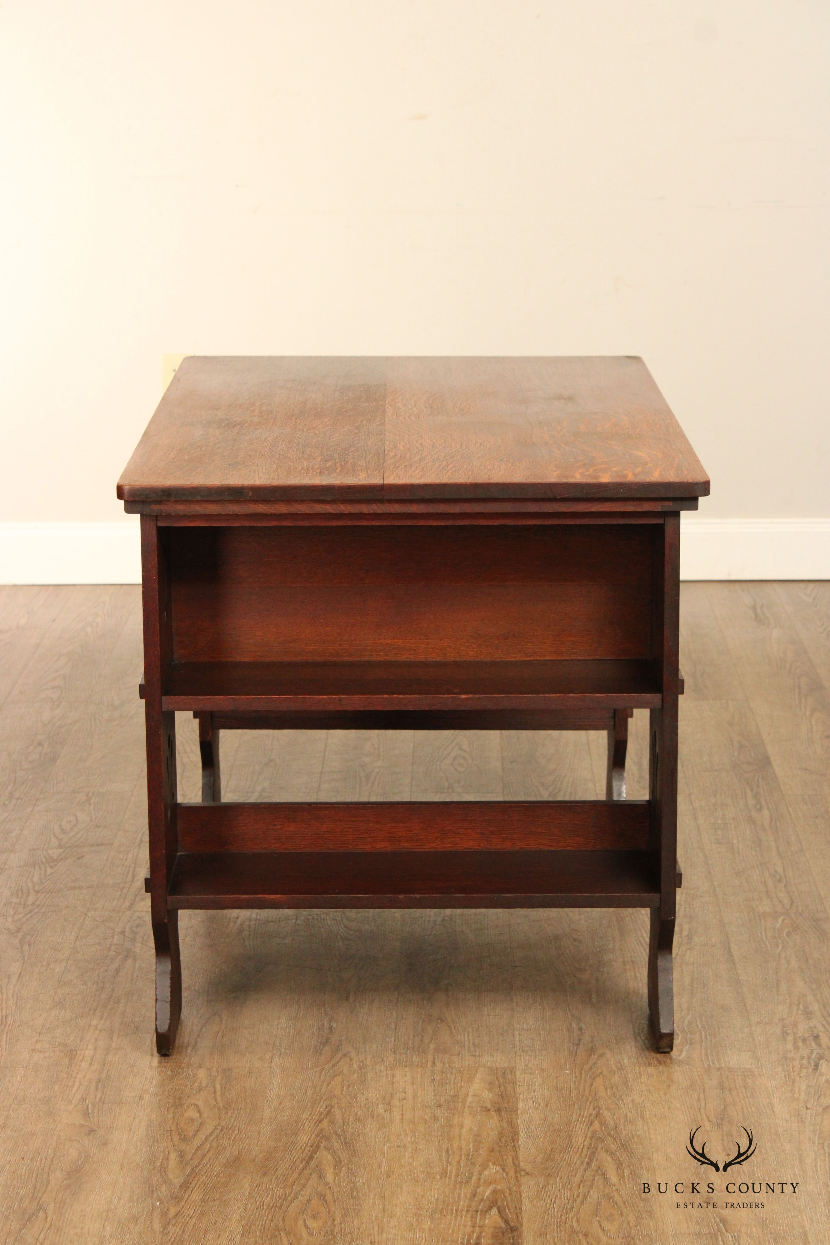 Antique Arts & Crafts Mission Oak Library Table Writing Desk