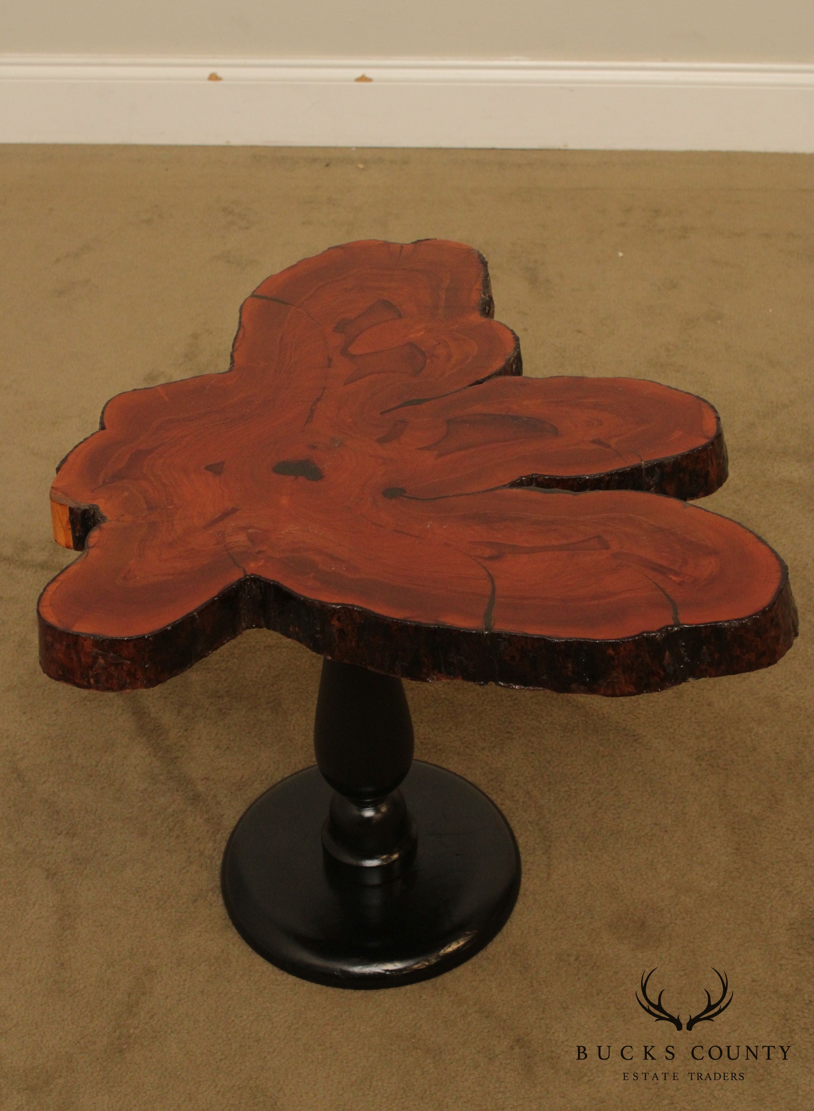 Live Edge Slab Wood Pedestal Side Table