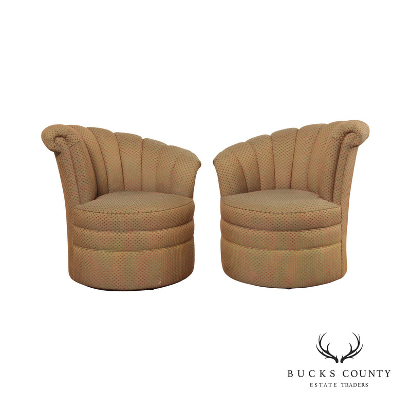 Thomasville Art Deco Style Custom Upholstered Swivel Club Chairs