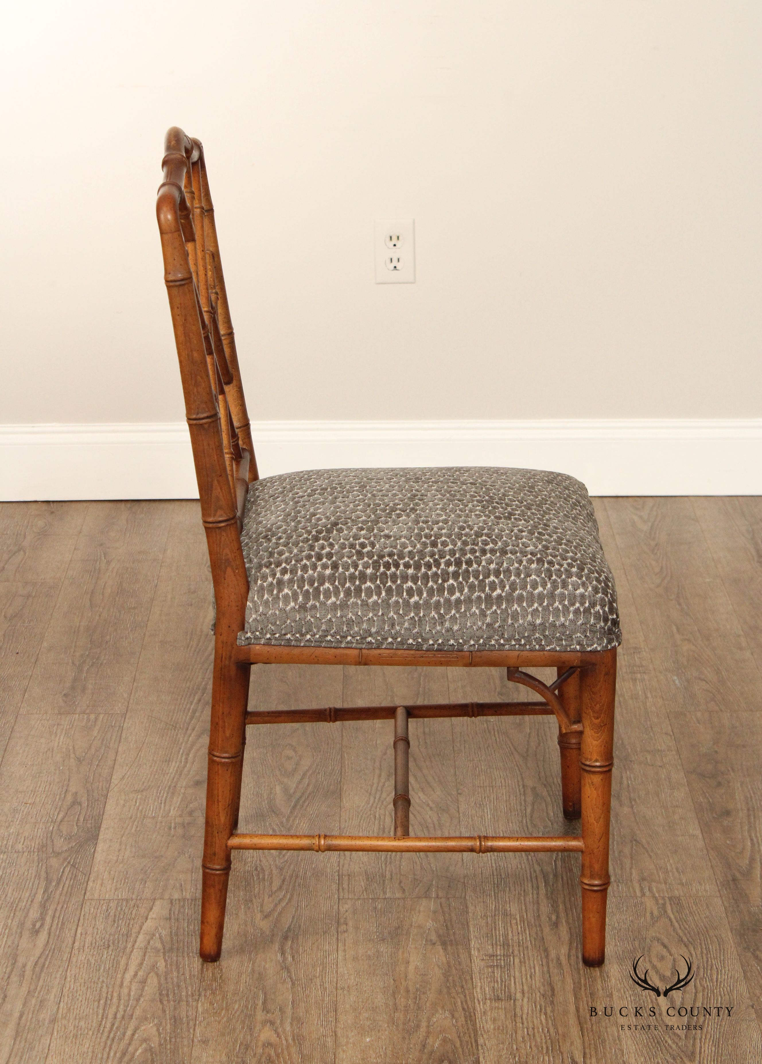 Chinese Chippendale Style Set Of Four Faux Bamboo Dining Chairs