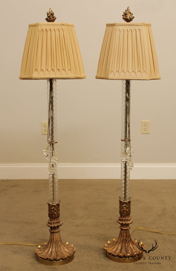 John Richard Tall Crystal Pair Column Lamps