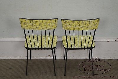 Mid-Century Modern Wrought Iron & Formica Childs Table & 2 Chair Kitchen Set