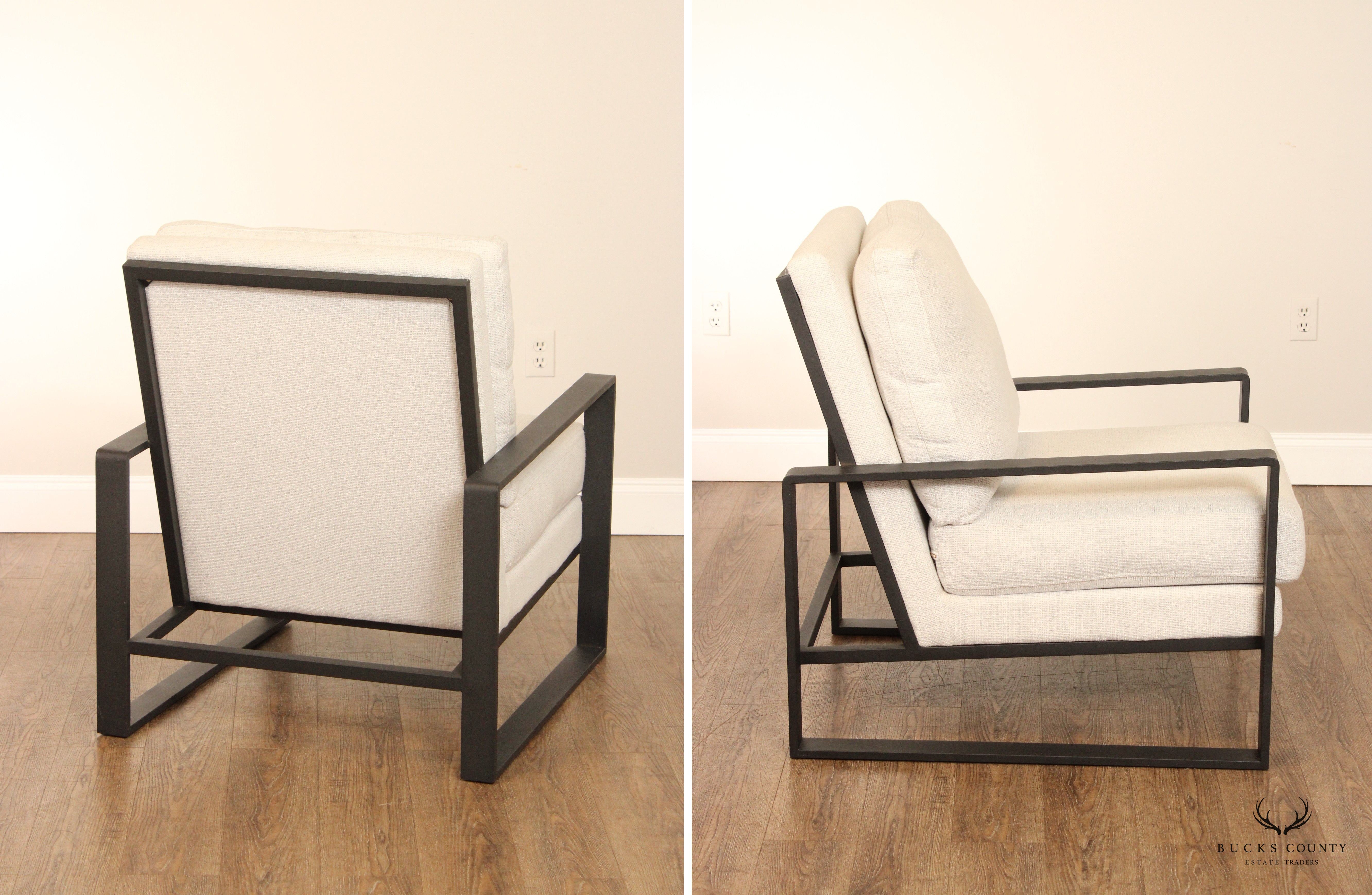 Modern Pair of Aluminum Frame Lounge Armchairs