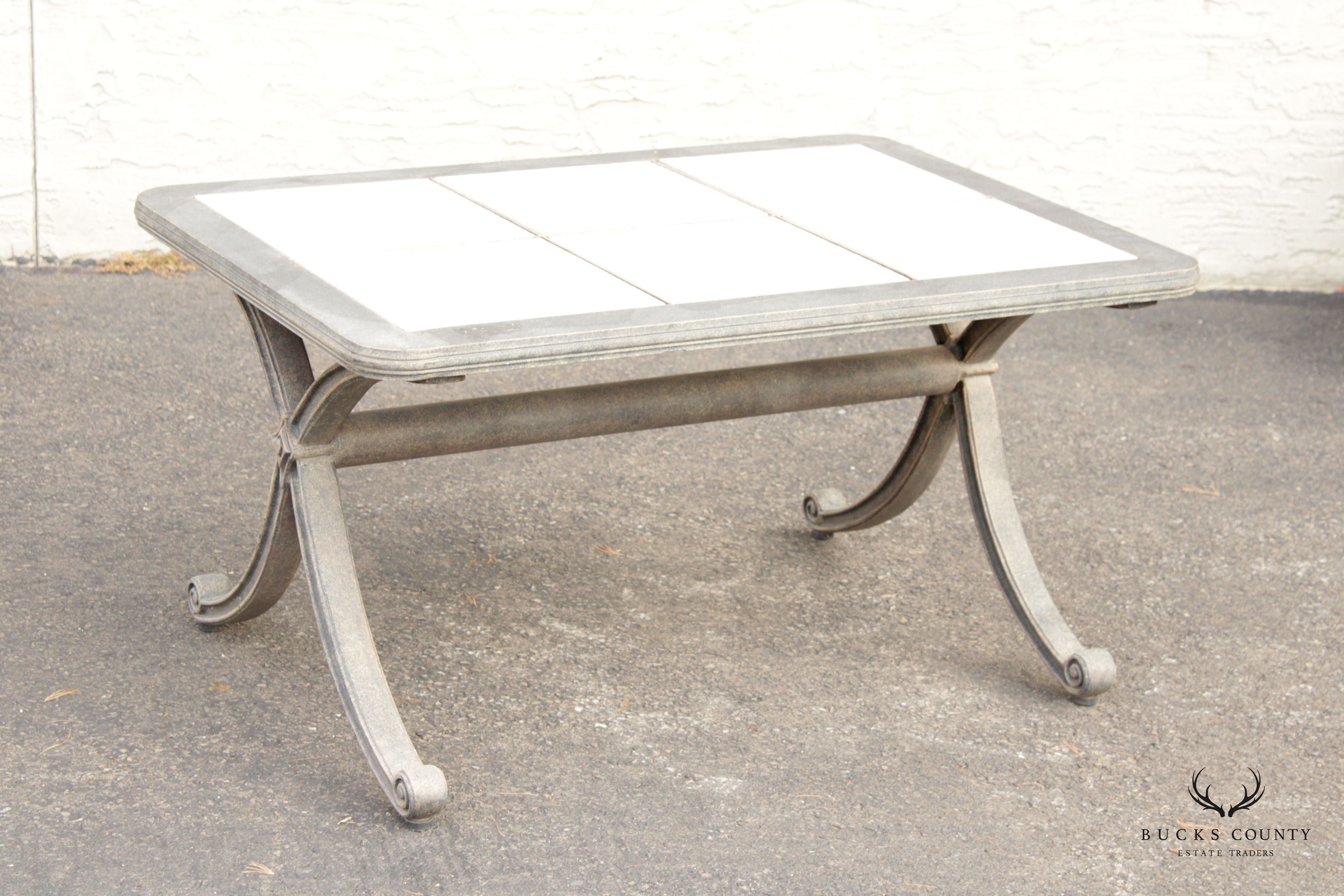 Vintage Aluminum and Tile Top Outdoor Patio Cocktail Table