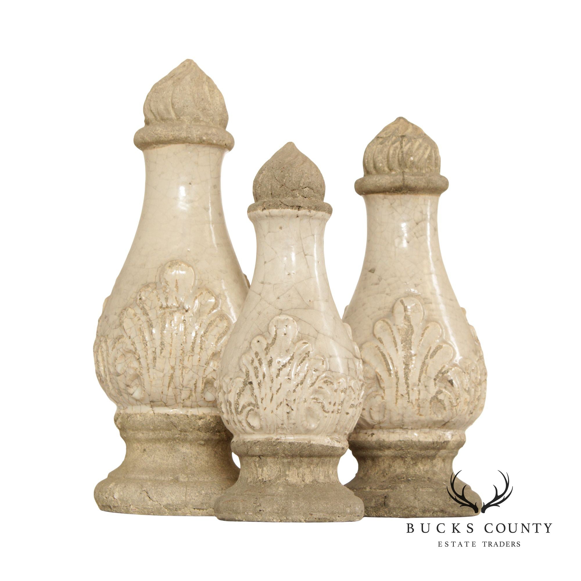 Neoclassical Style Set Glazed Cast Stone Decorative Finials