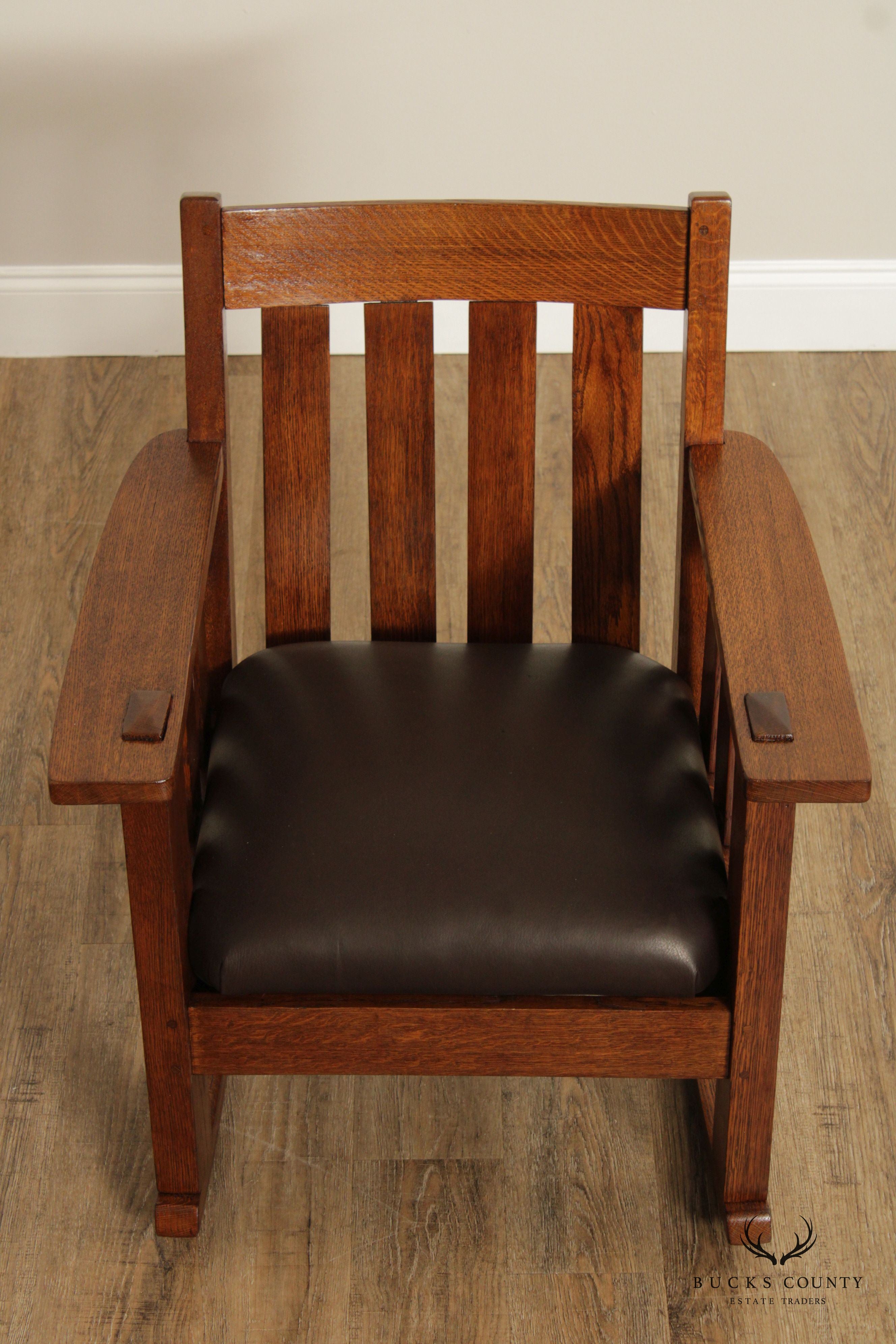 Harden Antique Mission Oak and Leather Rocking Chair