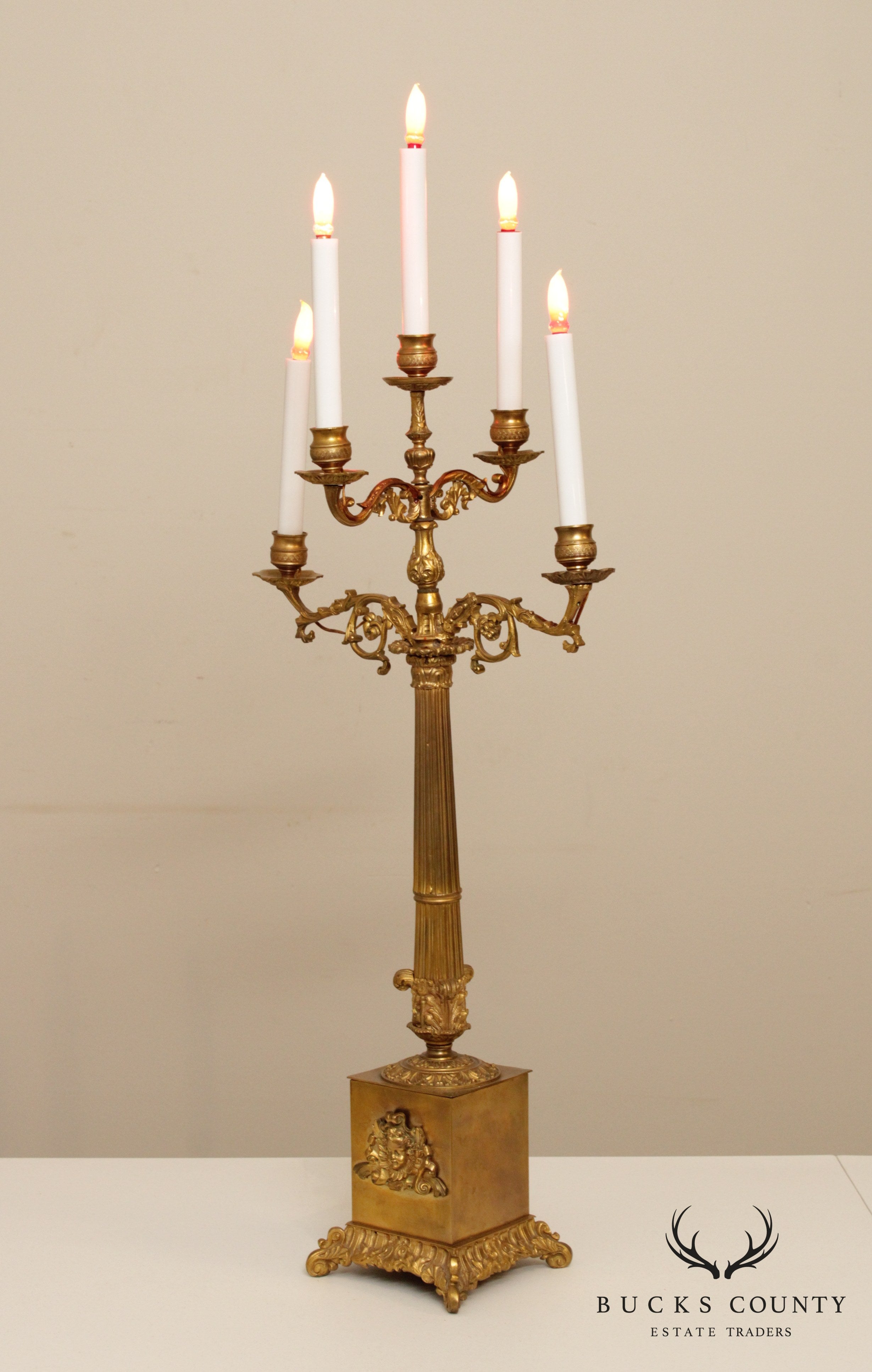 Quality Vintage French Bronze Candelabra Table Lamp