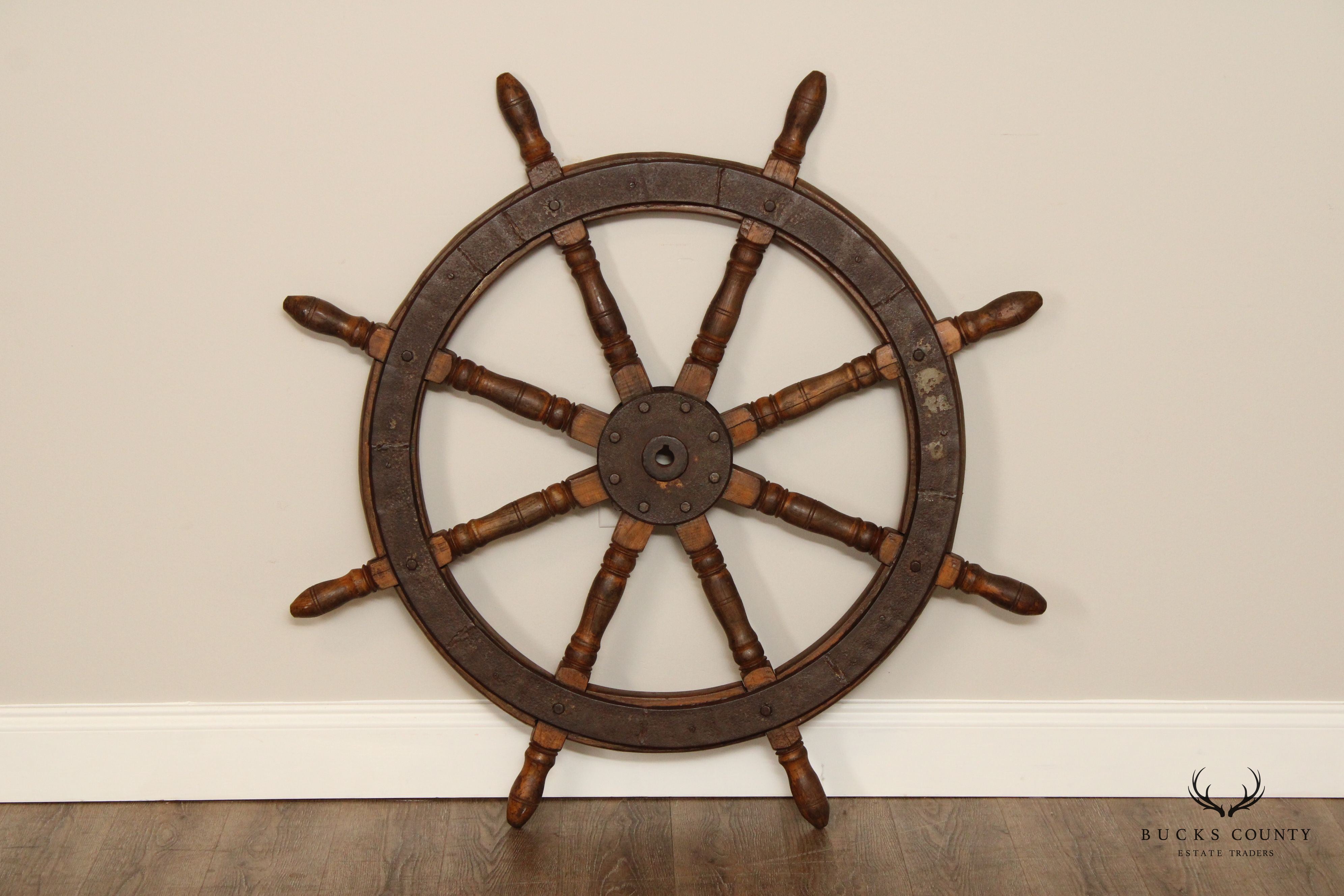 Antique Eight Spoke Hardwood and Iron Ship's Wheel