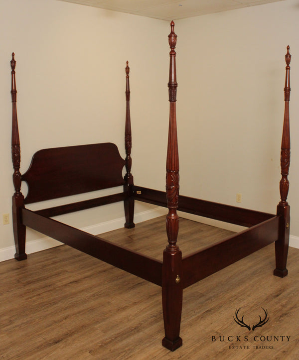 Link Taylor Solid Mahogany Queen Size Rice Carved Poster Bed