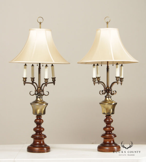 KNOB CREEK PAIR OF BRASS AND TURNED WOOD VINTAGE TABLE LAMPS