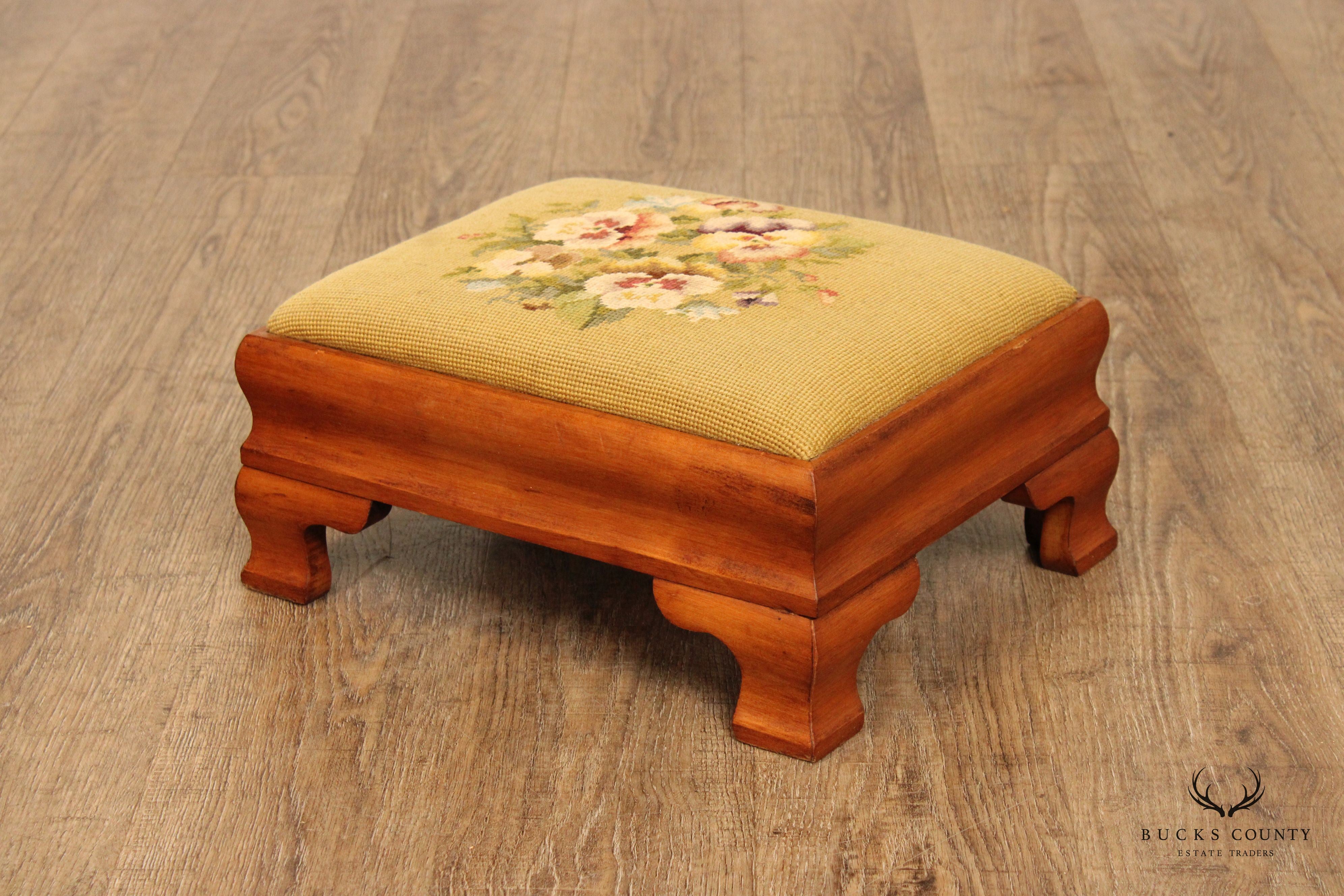 Empire Style Antique  Needlepoint Footstool