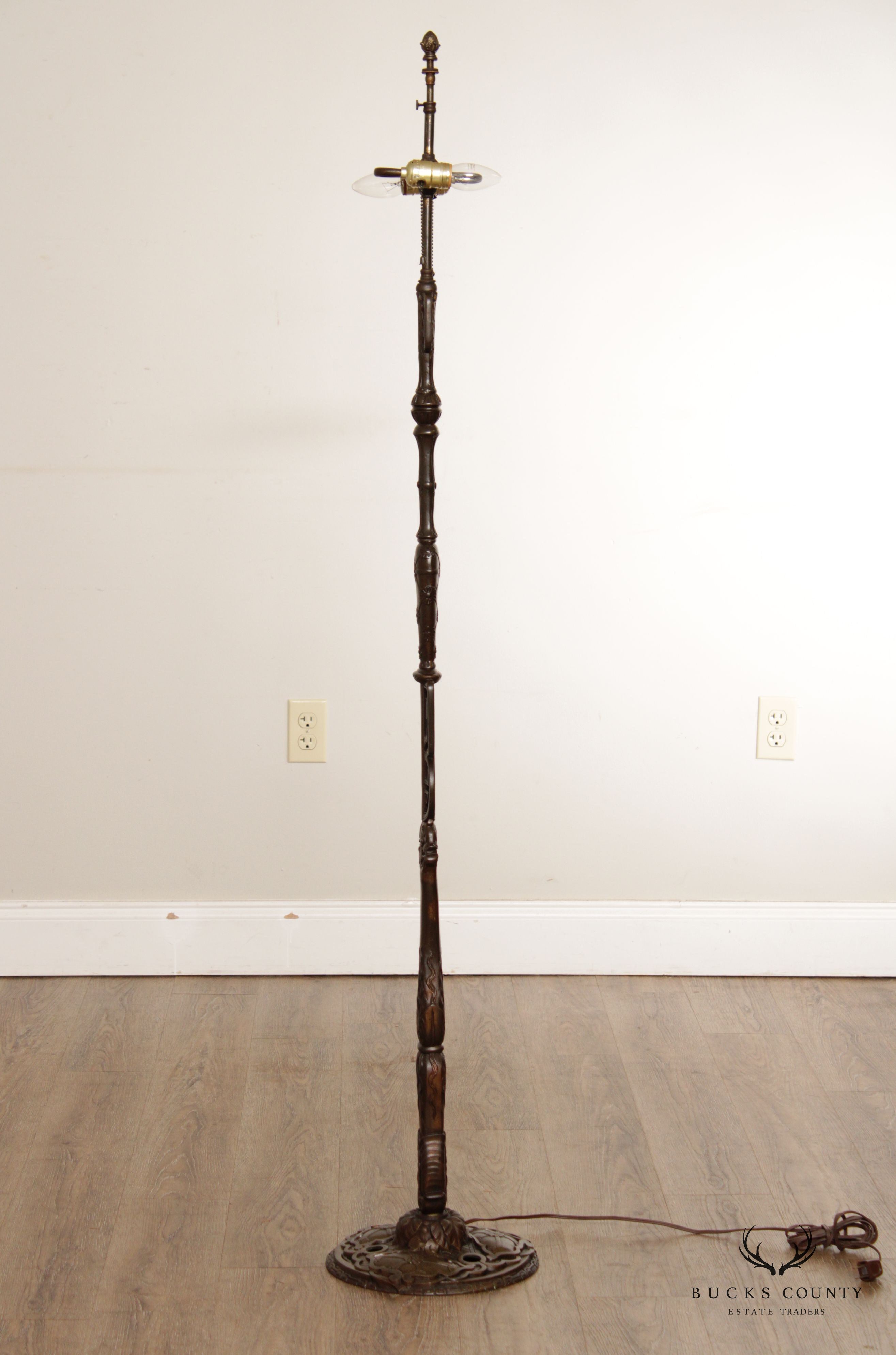 Antique Japanese Cast Bronze Floor Lamp