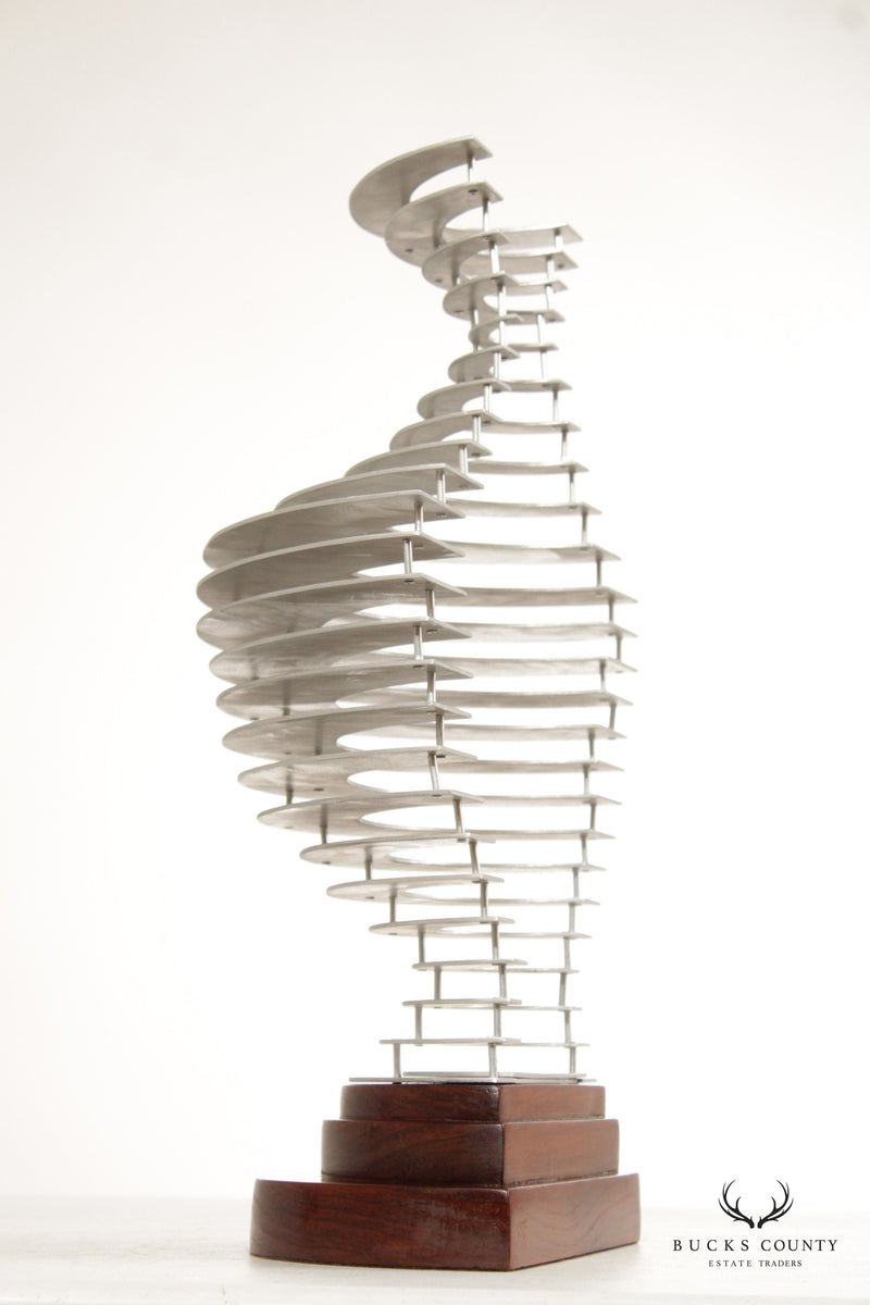 Mid Century Modern Brushed Aluminum Open Form Vase Sculpture