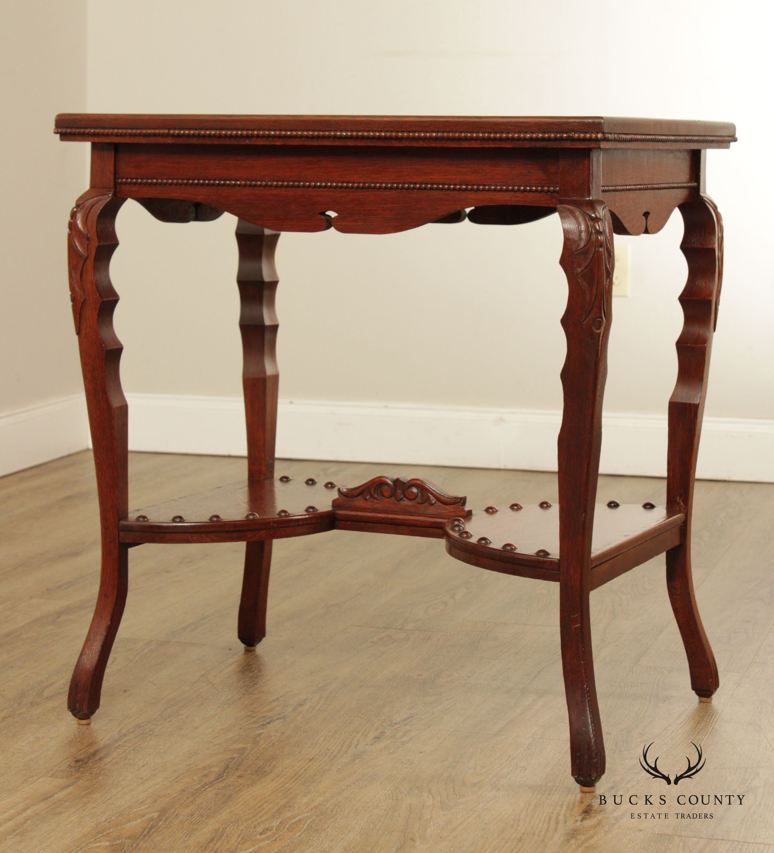 Victorian Carved Oak Music Box Table