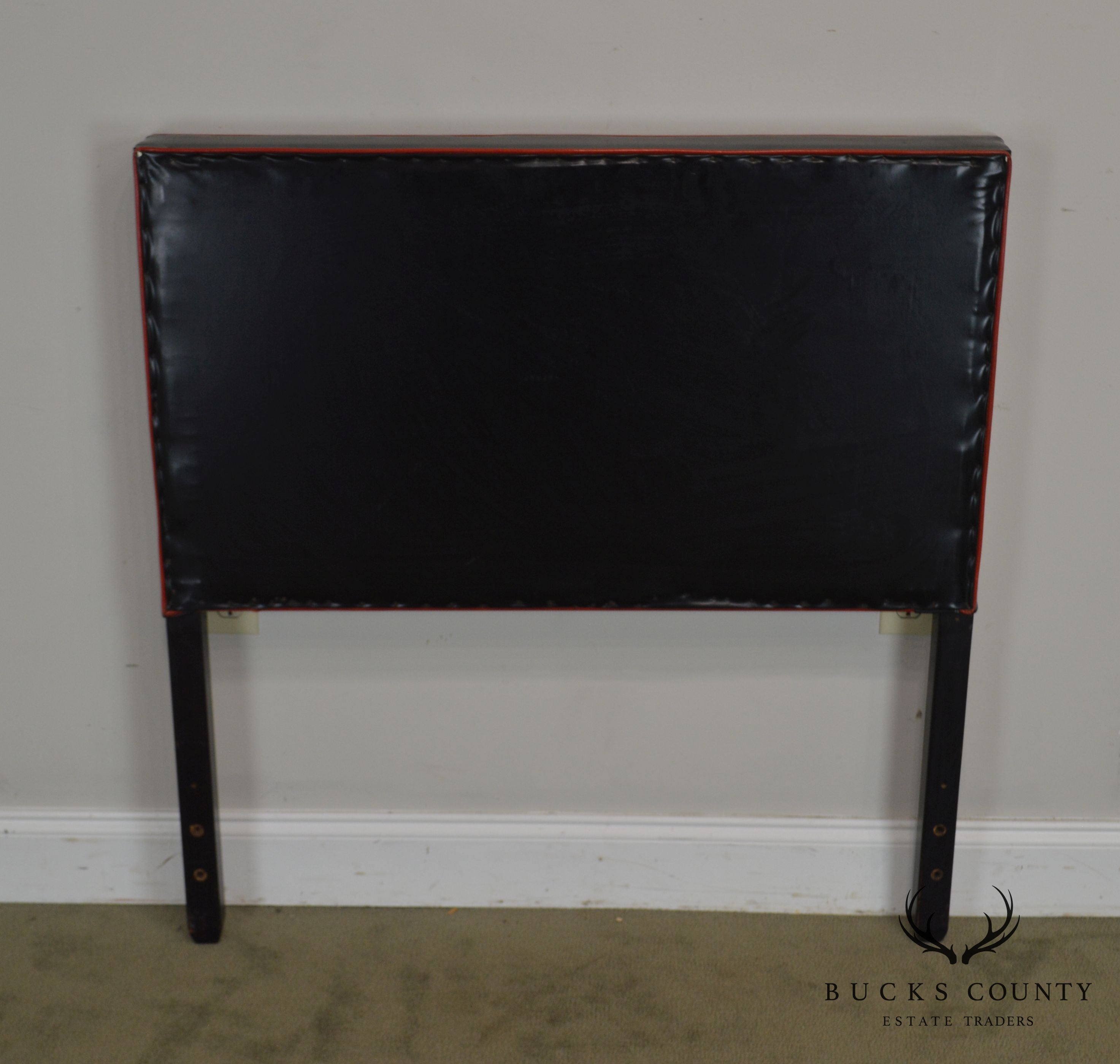 Mid Century Asian Influenced Red & Black Vinyl Twin Headboard