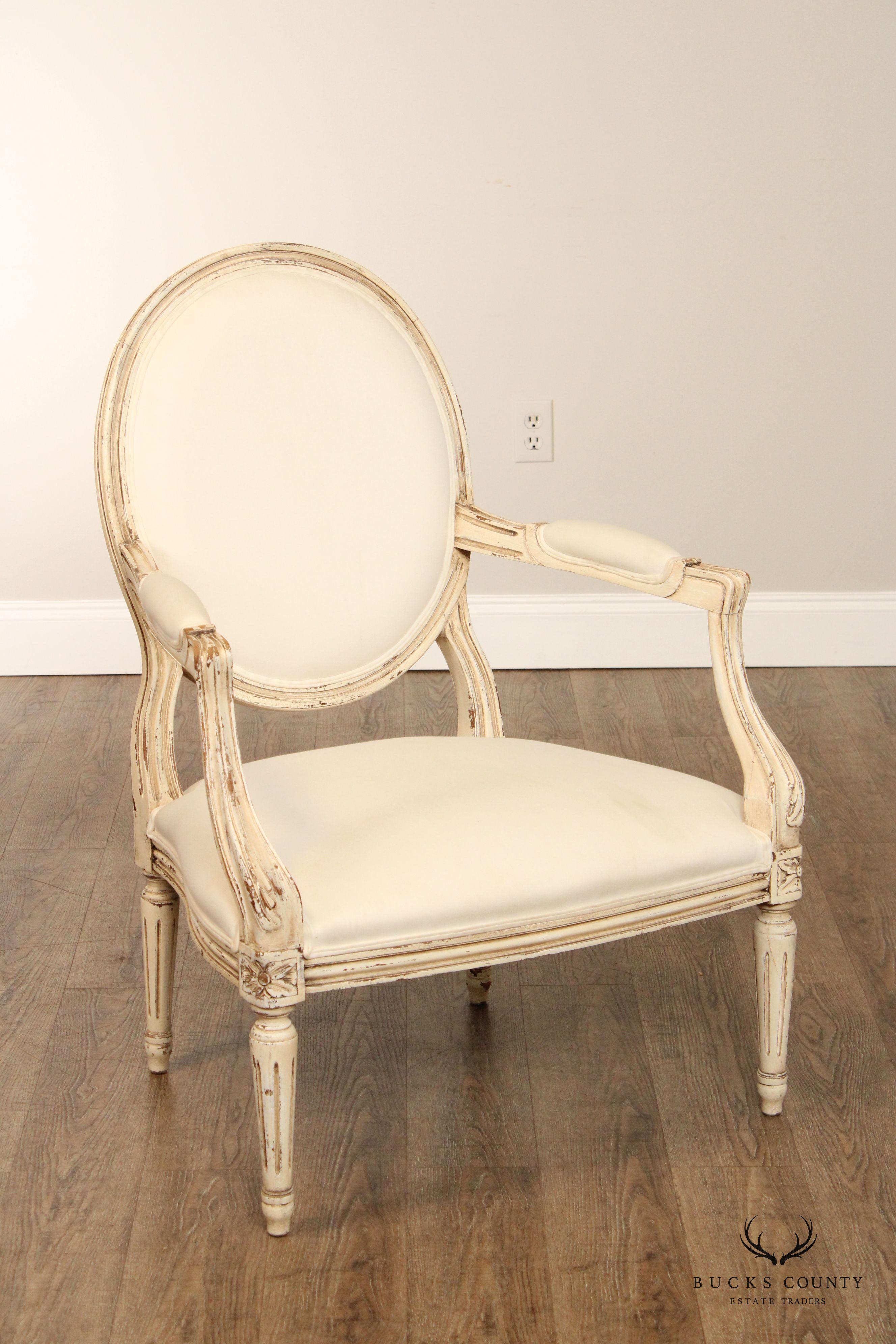 Buying & Design Italia Louis XVI Style White Oval Back Armchair