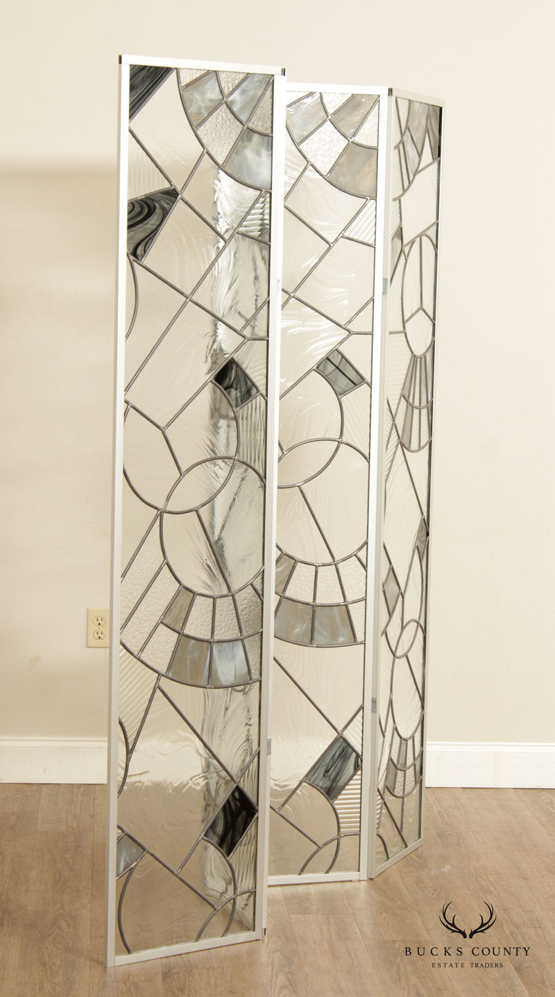 Post Modern Art Glass Four Panel Room Divider