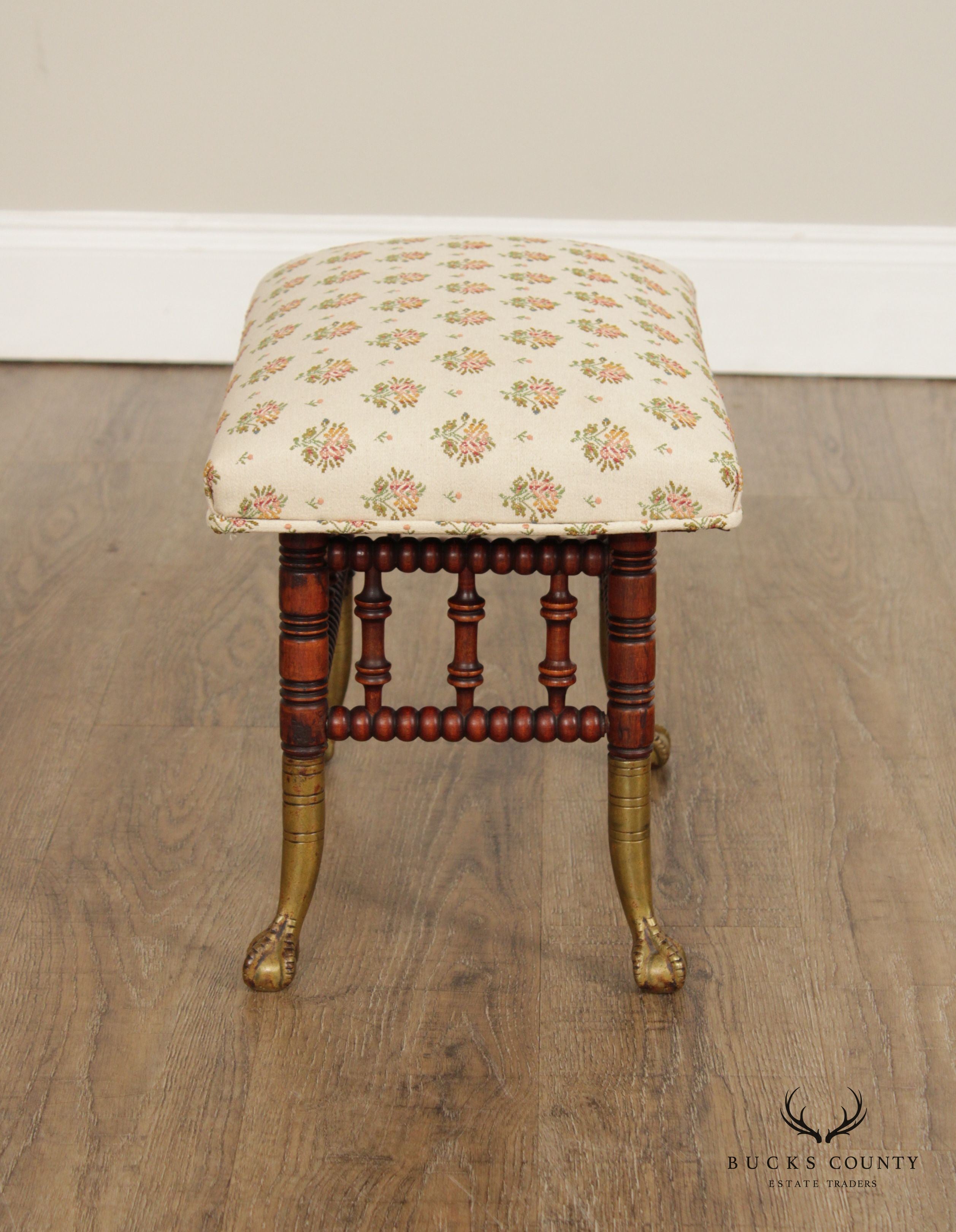 Victorian Brass and Carved Stick and Ball Stool