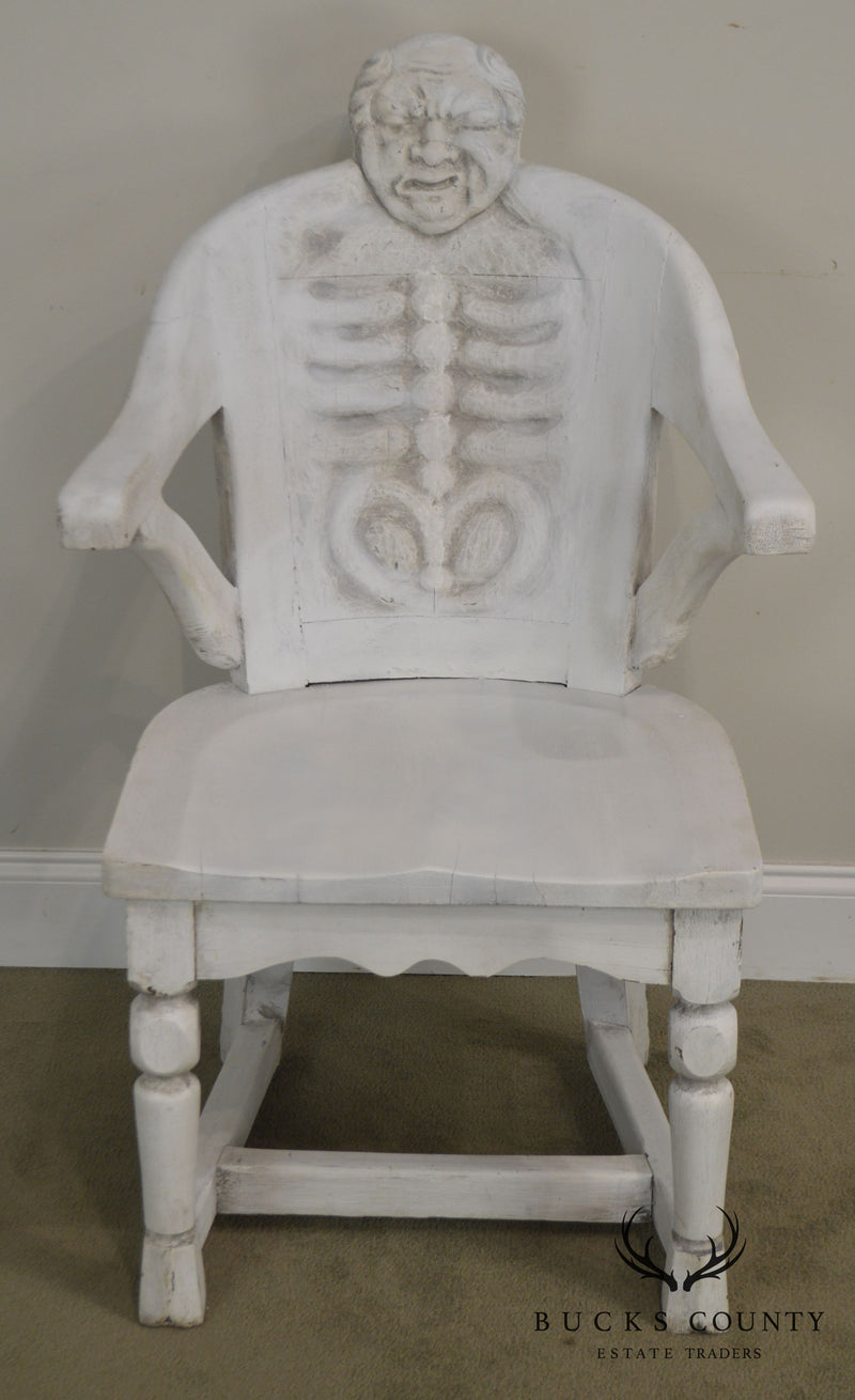 Antique Carved His & Hers Pair Chiropractors Skeleton Arm Chairs