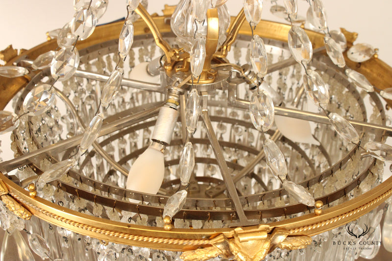 French Louis XVI Style 7-Light Crystal Basket Chandelier