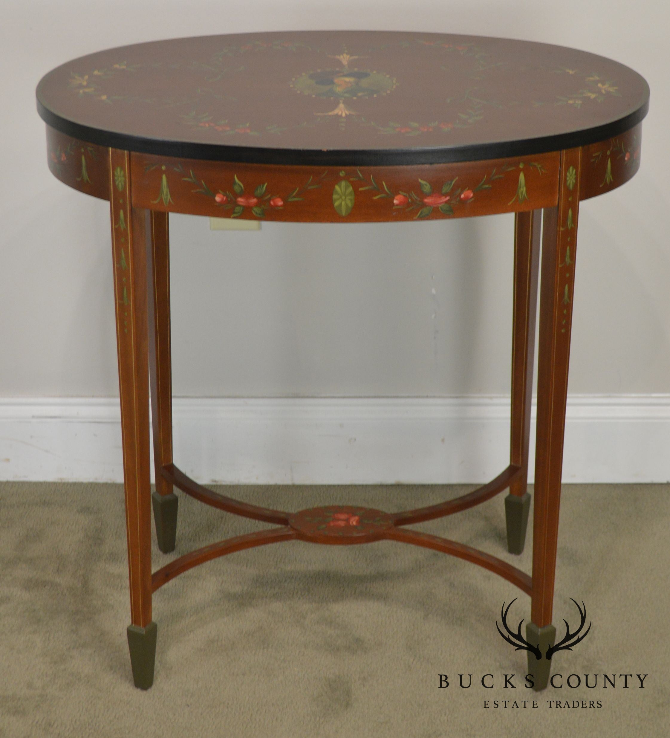 Adams Style Hand Painted Decorated Oval Side Table by Banks, Coldstone Co.