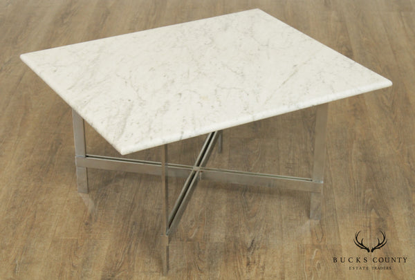 Mid Century Modern Heavy Chrome X Base, Marble Top Coffee Table