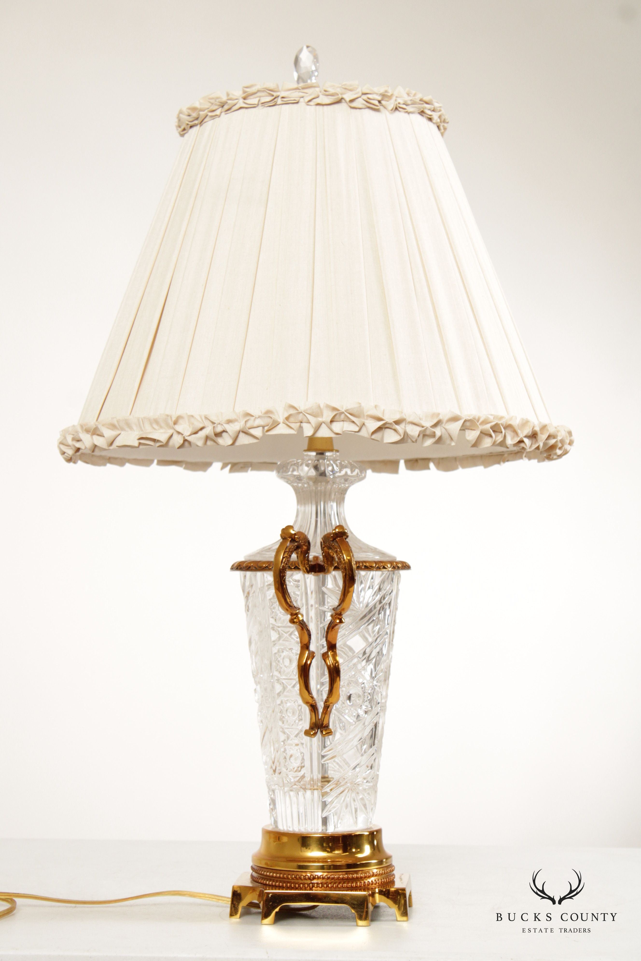 Traditional Cut Glass and Brass Table Lamp