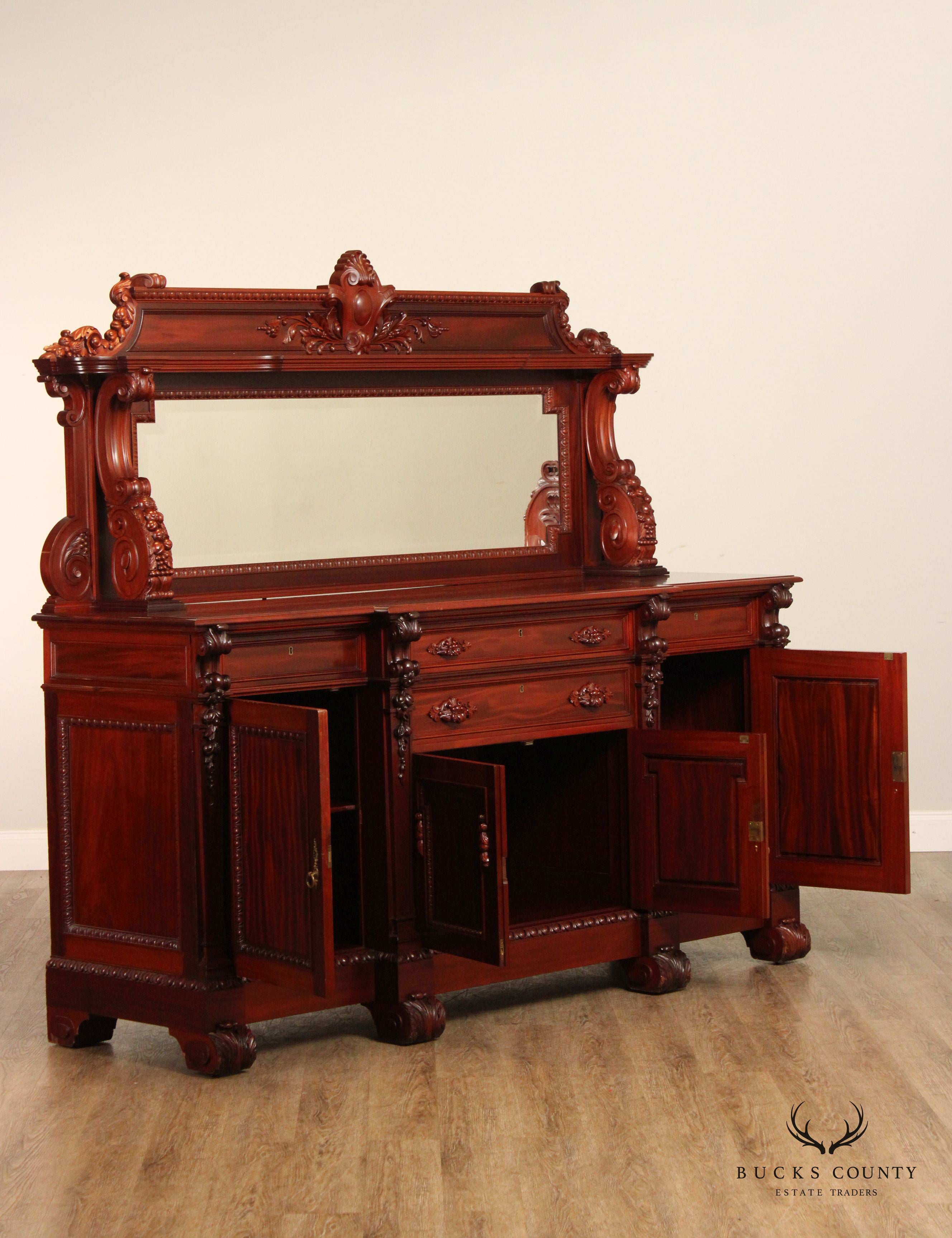 Renaissance Revival Carved Mahogany Sideboard with Mirror