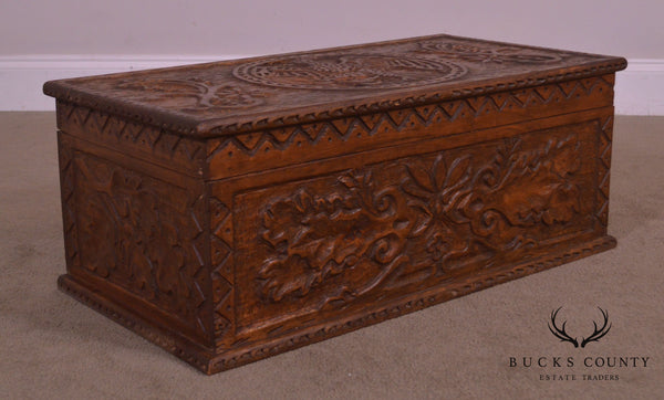 Antique Hand Carved Wood Chest with Eagle