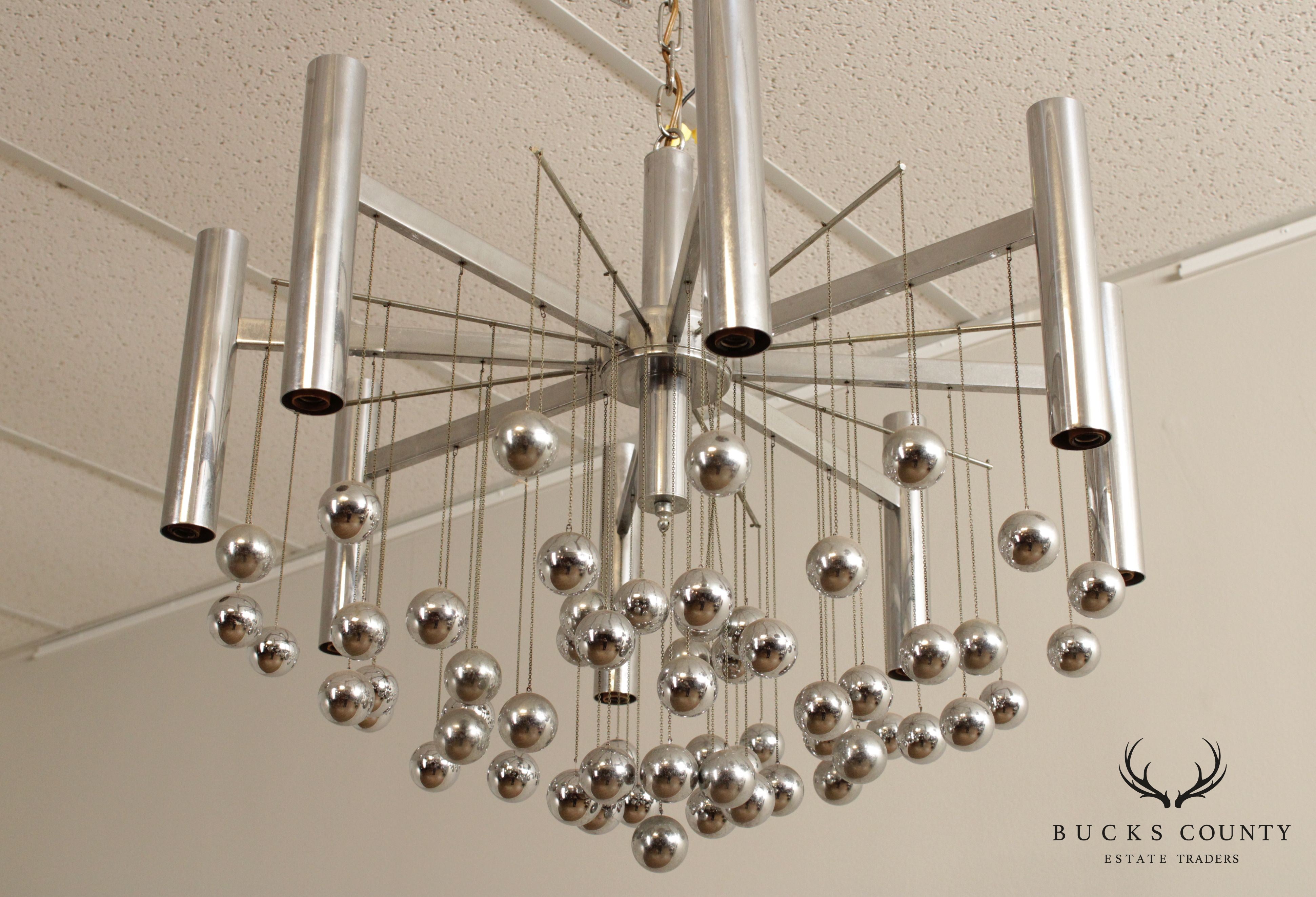 Italian Mid Century Modern 8-Light Chrome Chandelier