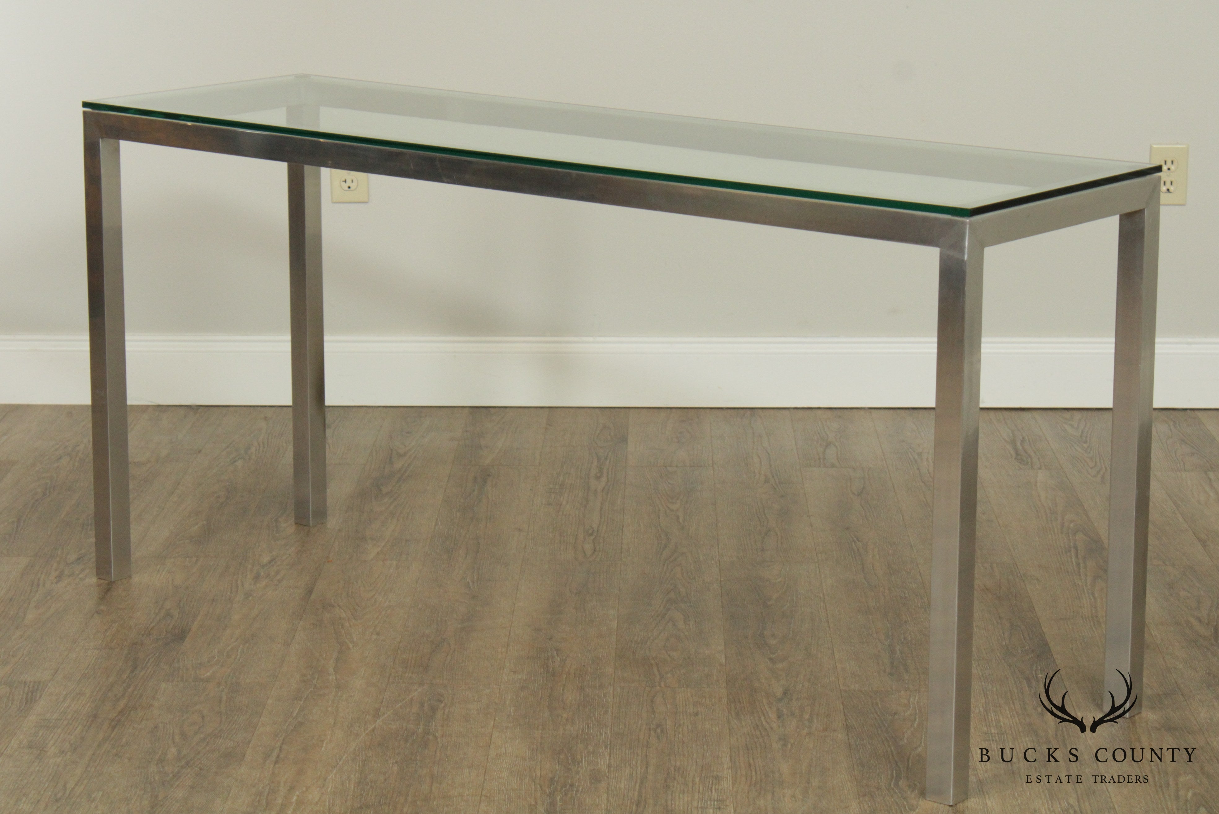 Mid Century Modern Chrome, Glass Top Parsons Console Table