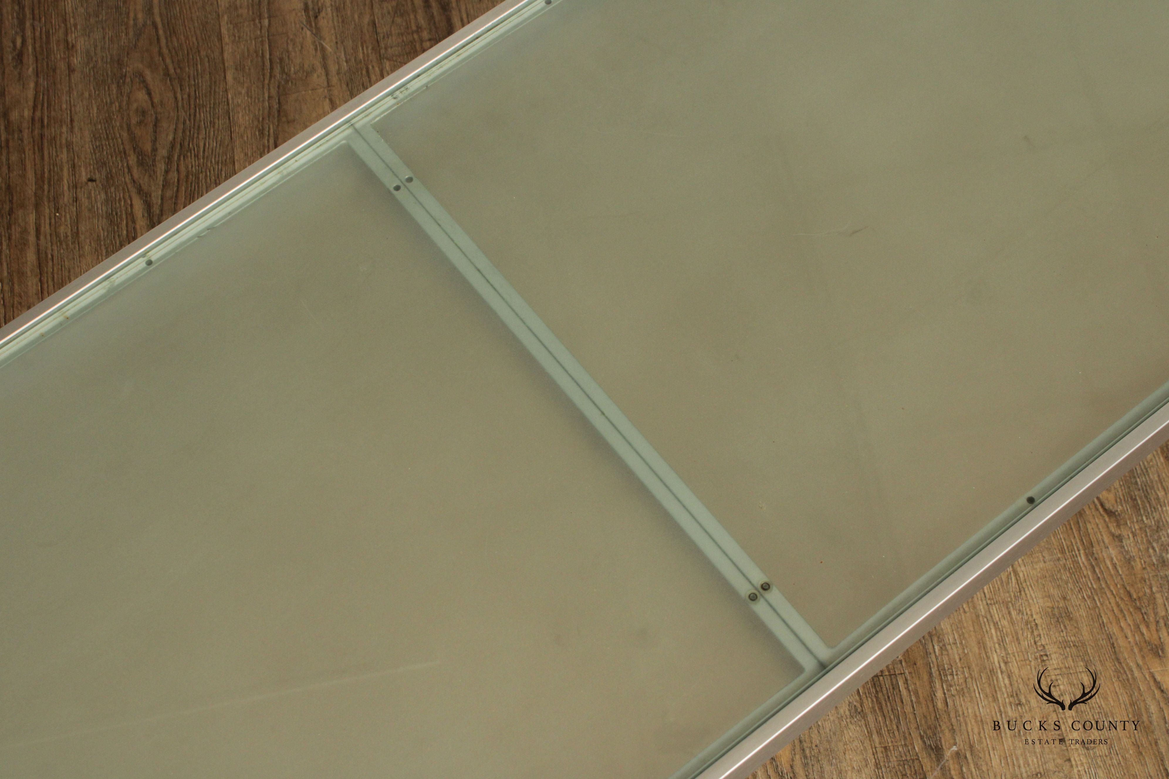 Contemporary Custom Quality Long Steel Frosted Glass Top Low Console